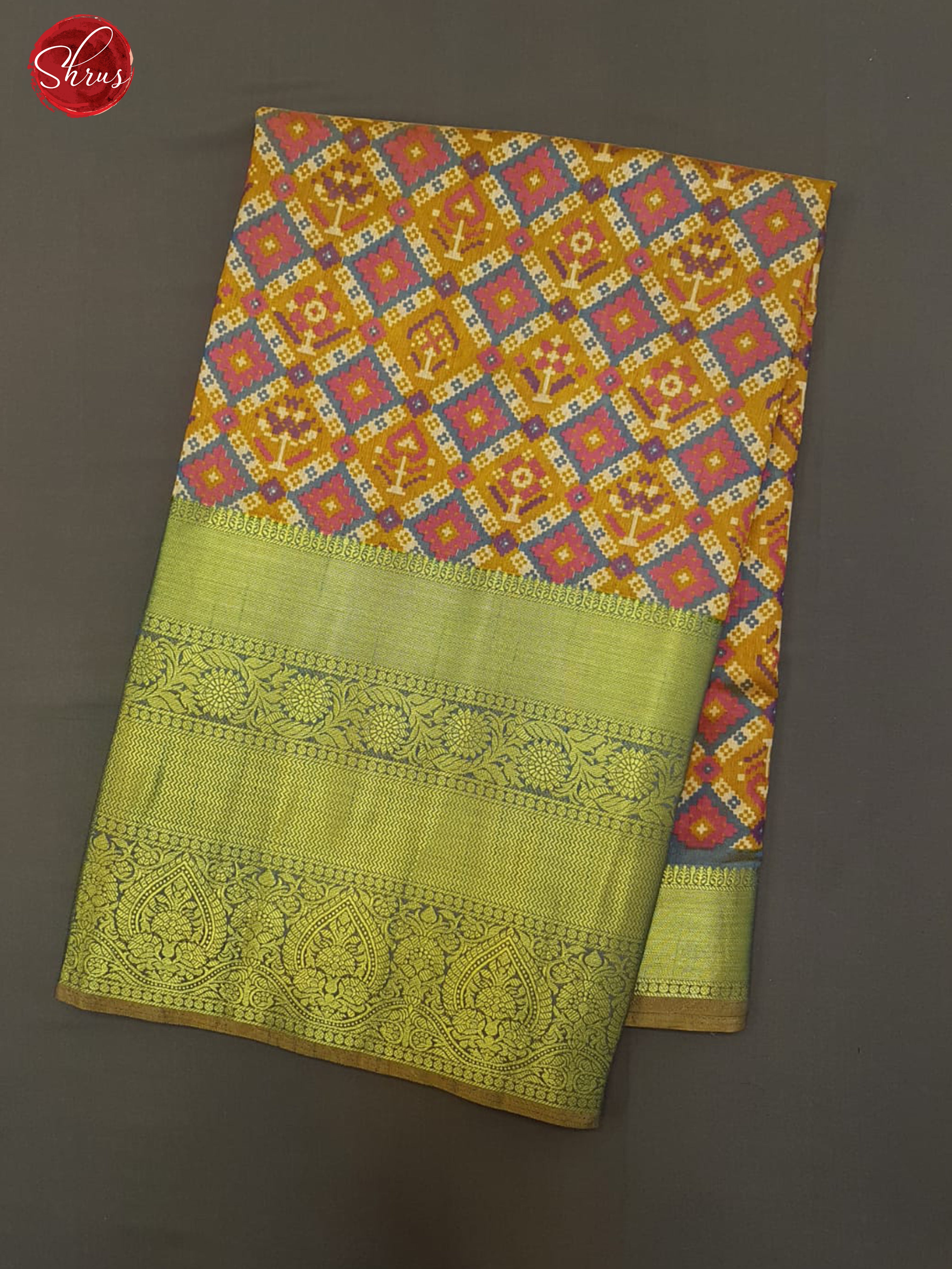 Mustard & Green -Semi Patola with patola floral print on the body & Zari Border - Shop on ShrusEternity.com