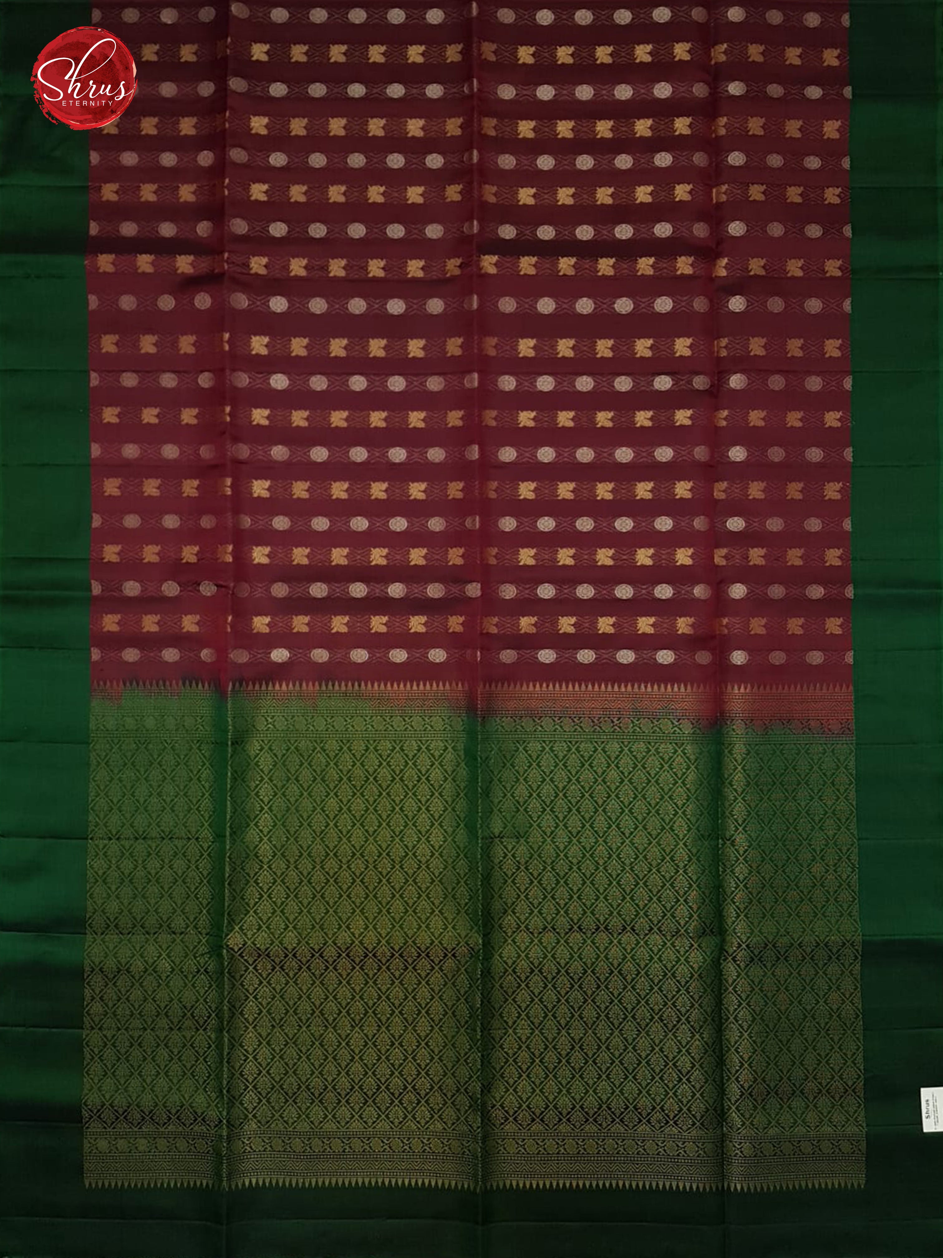 Maroon & Green - Soft Silk with zari buttas on the Body & Contrast Border - Shop on ShrusEternity.com