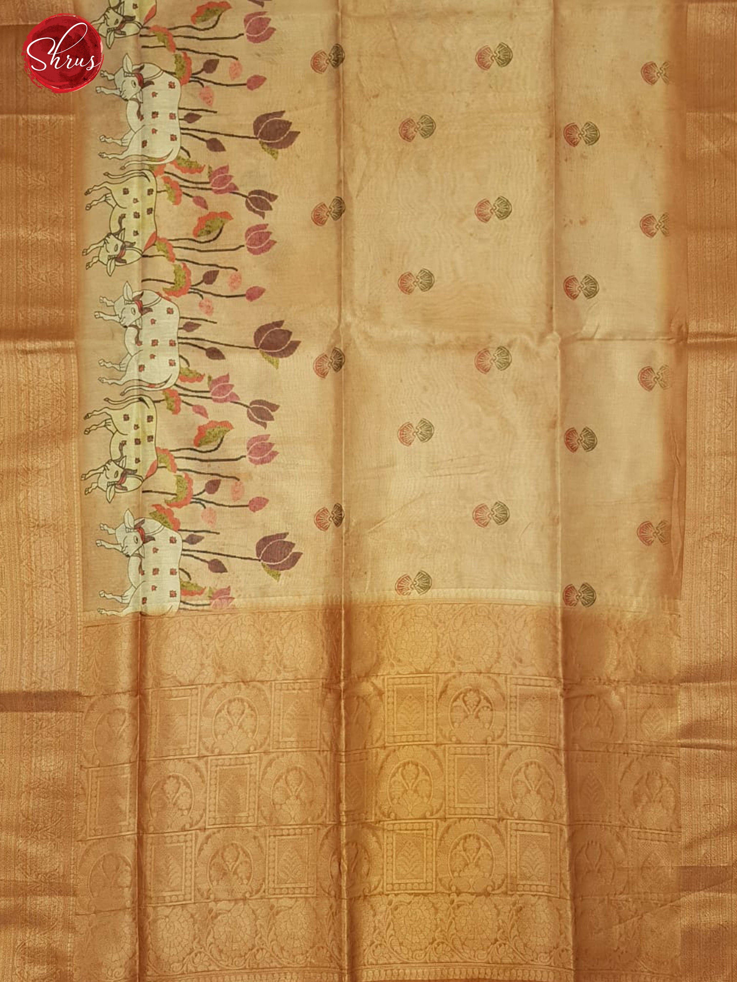 Light Brown & Brown -Semi Jute with floral Printed Body & zari Border - Shop on ShrusEternity.com