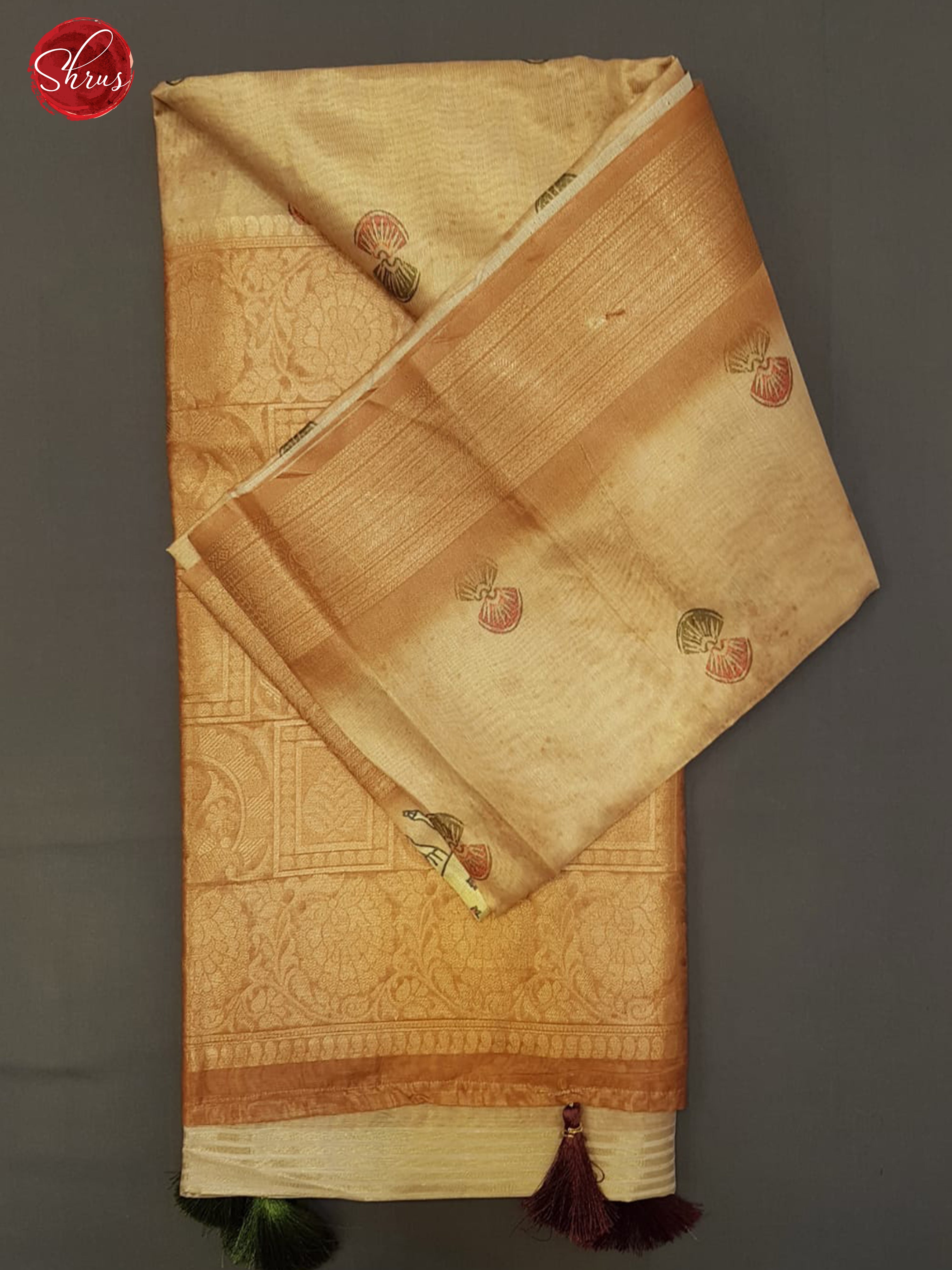 Light Brown & Brown -Semi Jute with floral Printed Body & zari Border - Shop on ShrusEternity.com