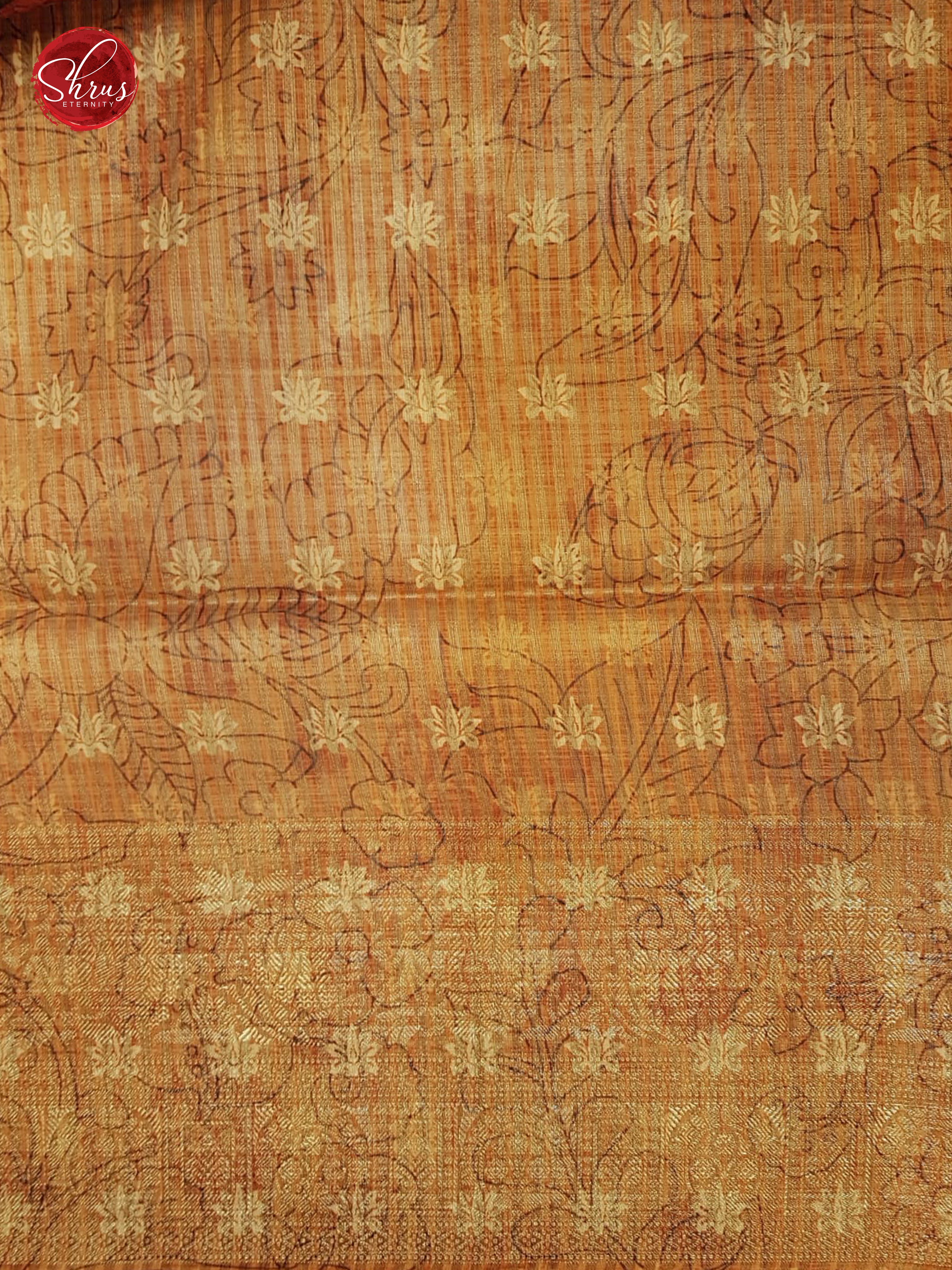 Brick (Single Tone)- Semi Jute with floral Print on the Body & zari Border - Shop on ShrusEternity.com