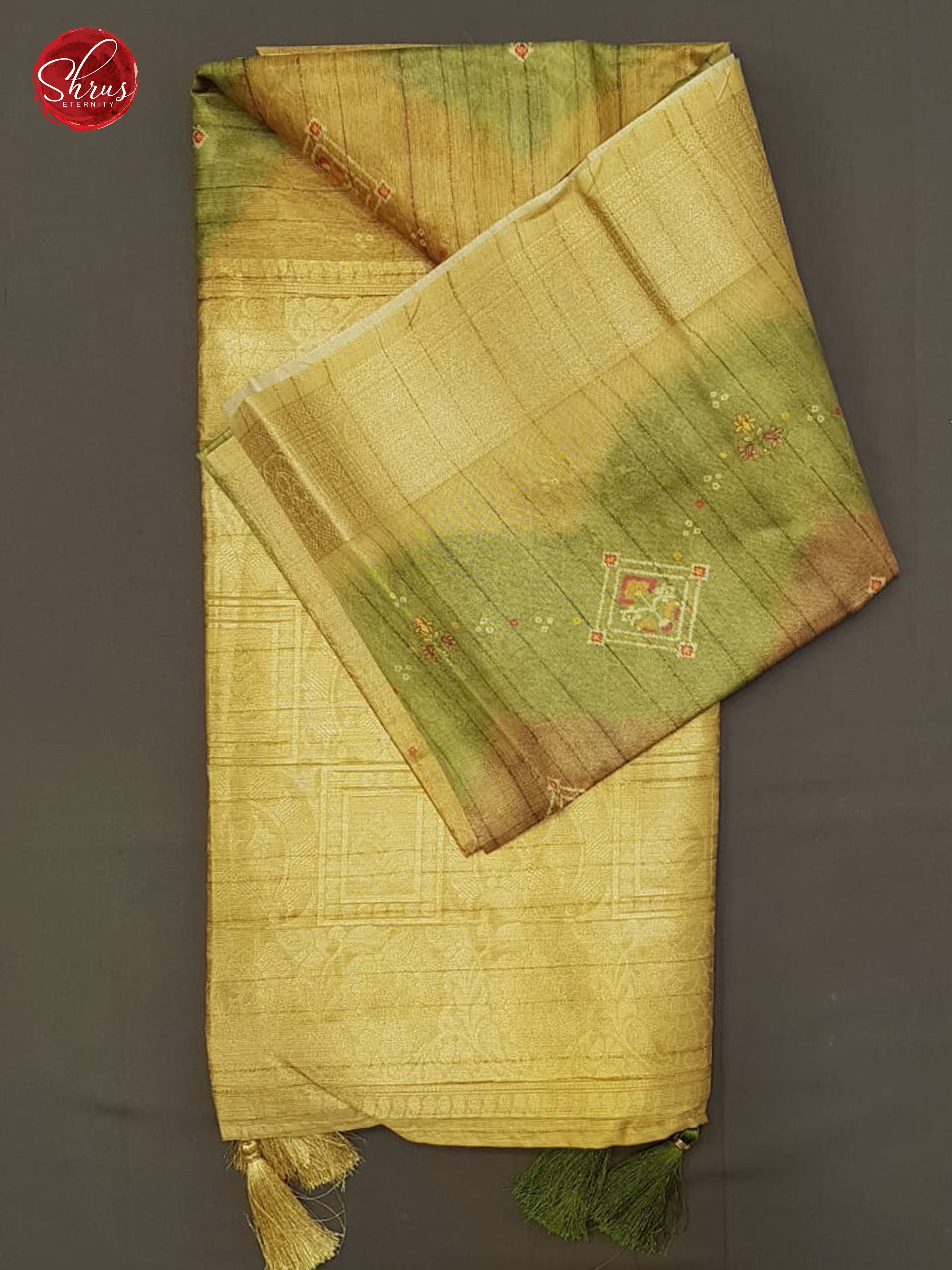 Dull Gold(Single Tone)- Semi Jute with floral Print on the Body & zari Border - Shop on ShrusEternity.com