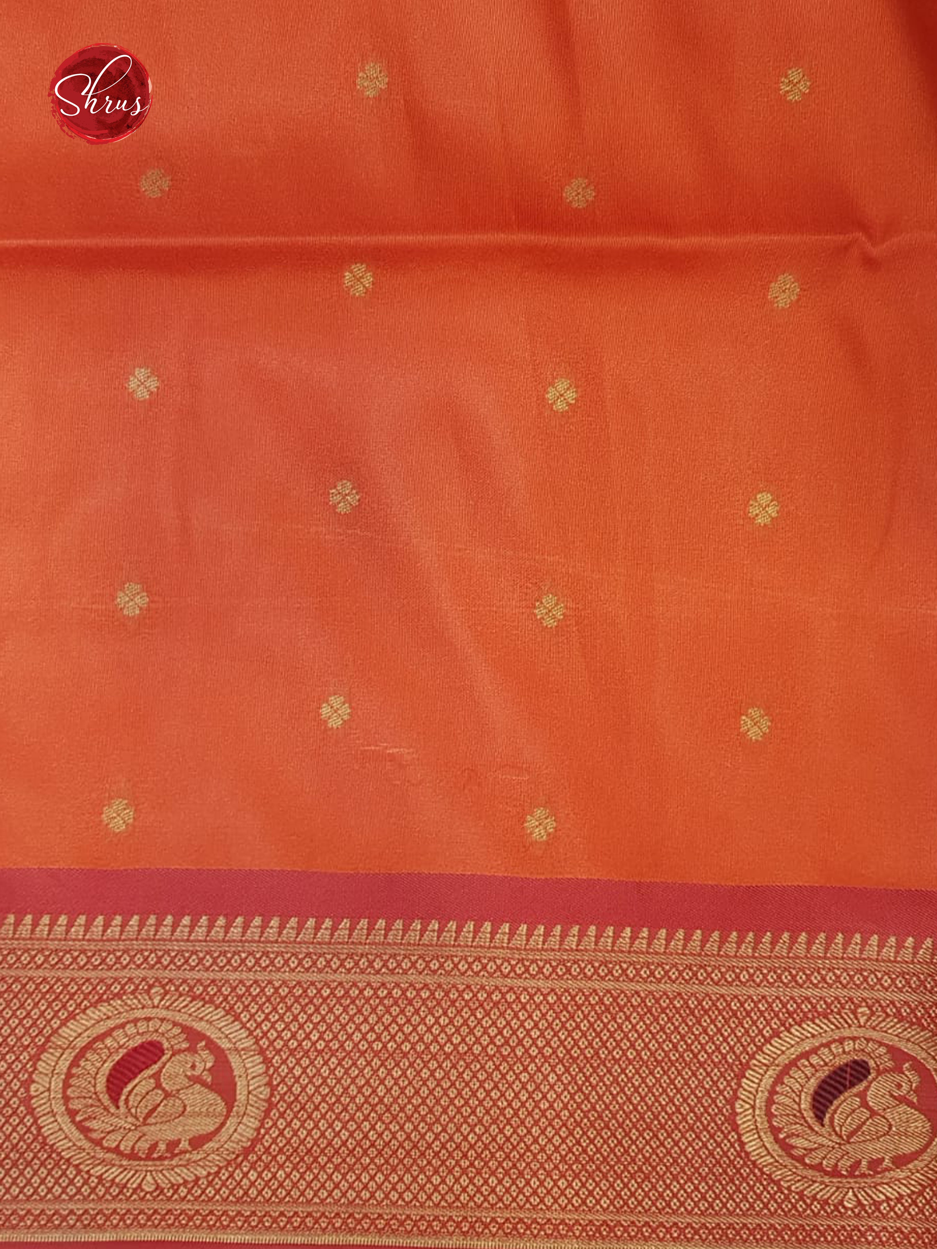 Green & Orange -Semi Paithani with art printed body & contrast Zari Border - Shop on ShrusEternity.com