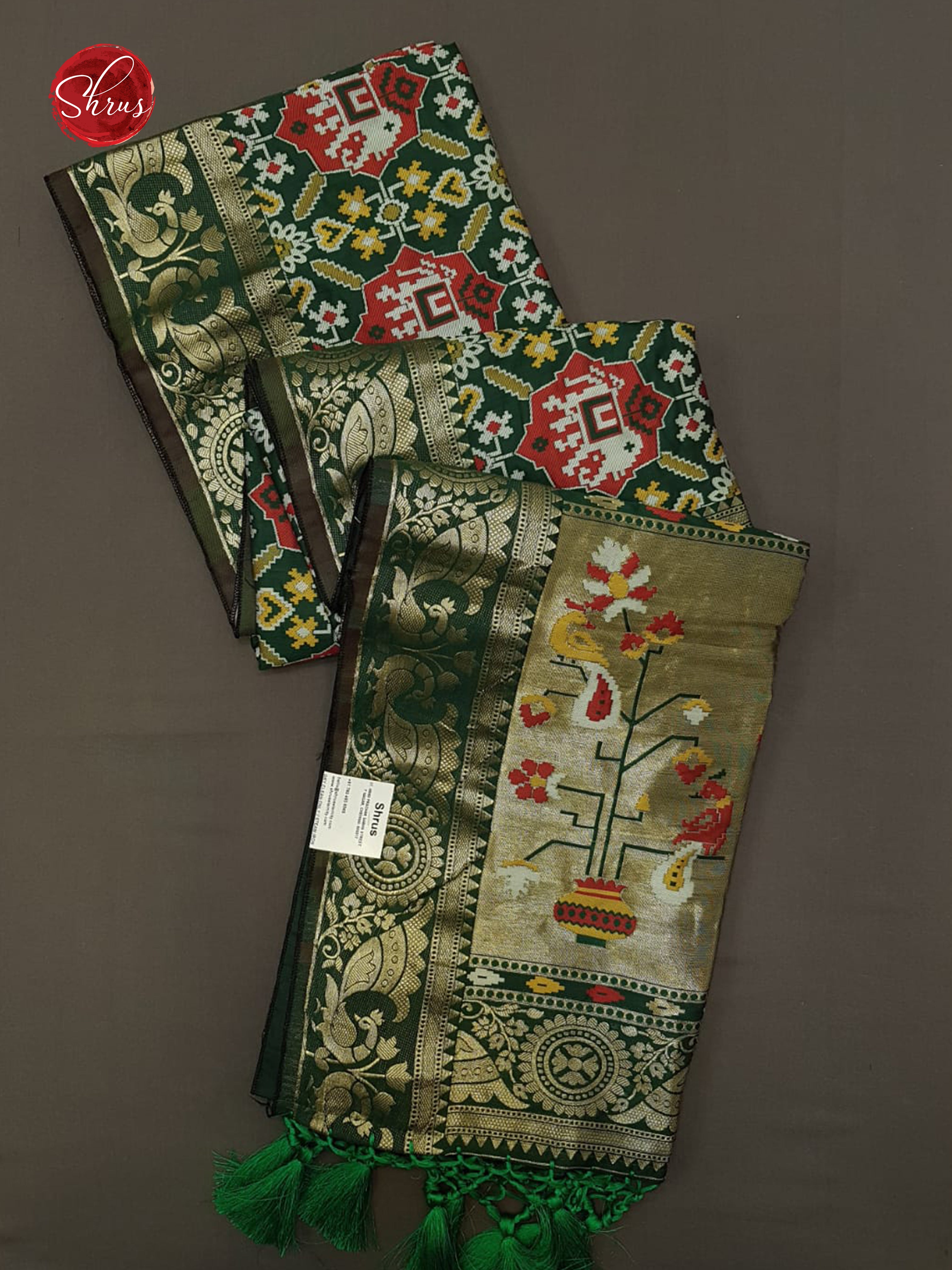 Green & Maroon -Semi Paithani with patola print on the body & Zari Border - Shop on ShrusEternity.com