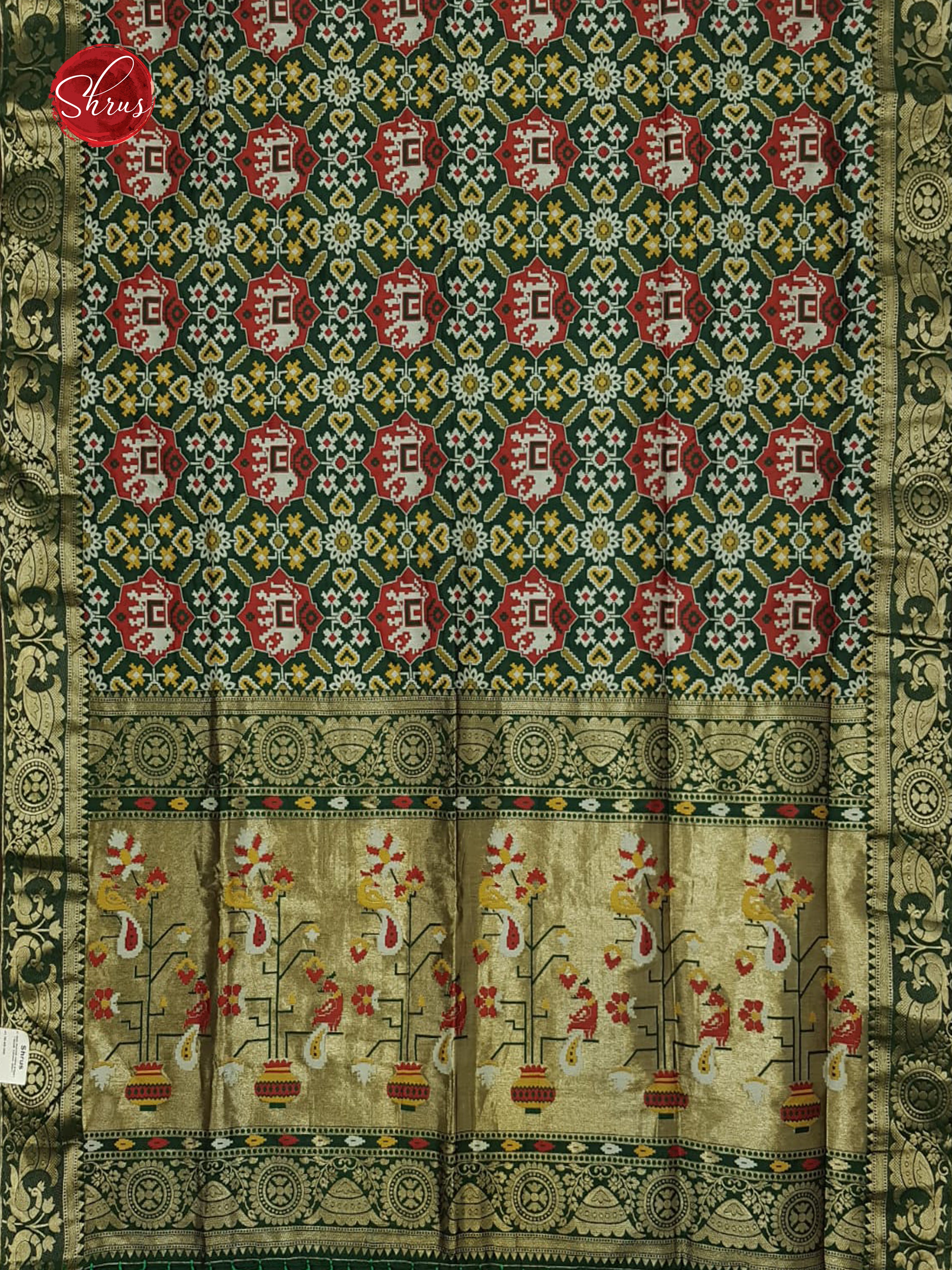 Green & Maroon -Semi Paithani with patola print on the body & Zari Border - Shop on ShrusEternity.com