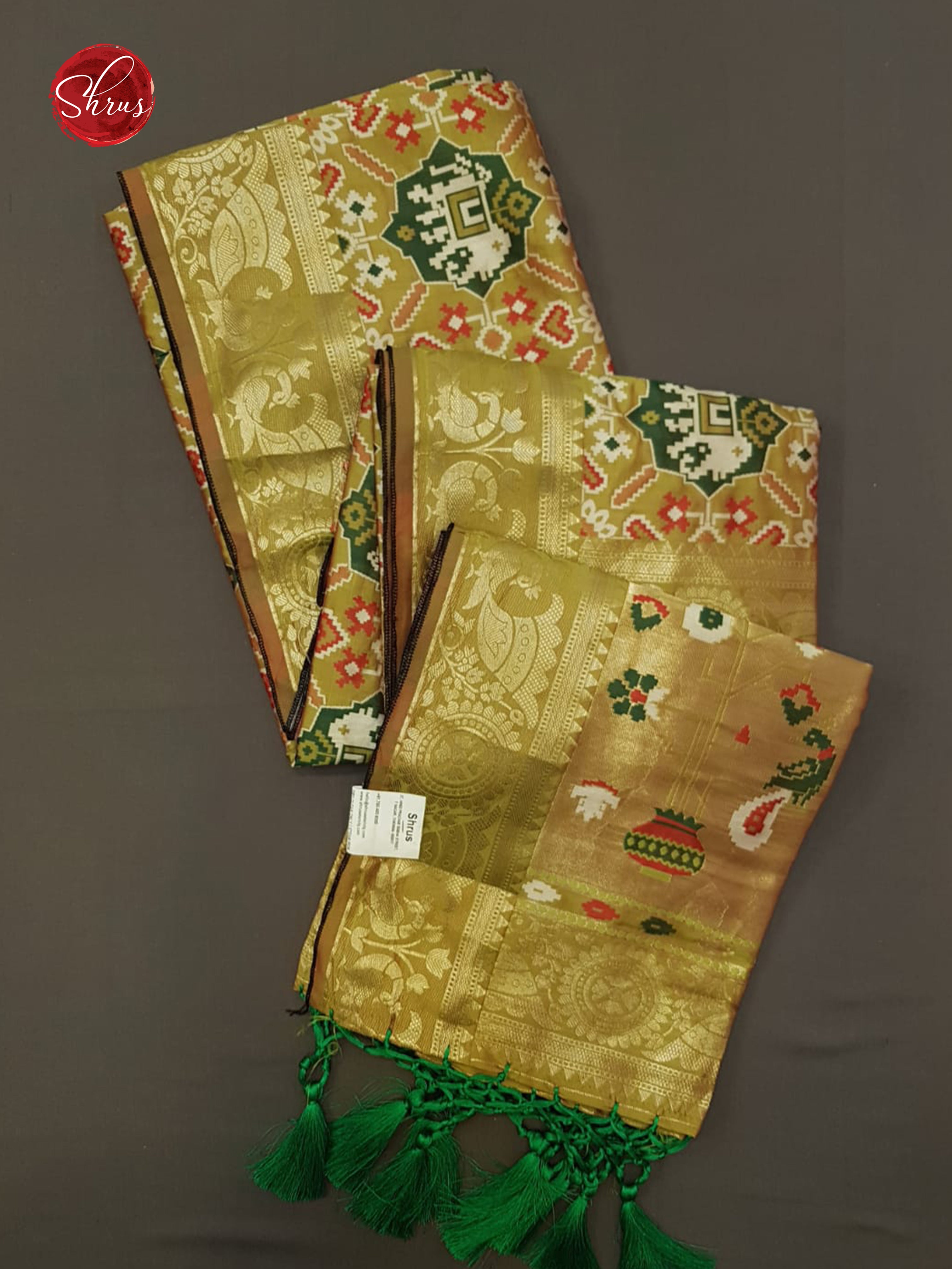 Green & Brown - Semi Paithani with patola print on the body & Zari Border - Shop on ShrusEternity.com