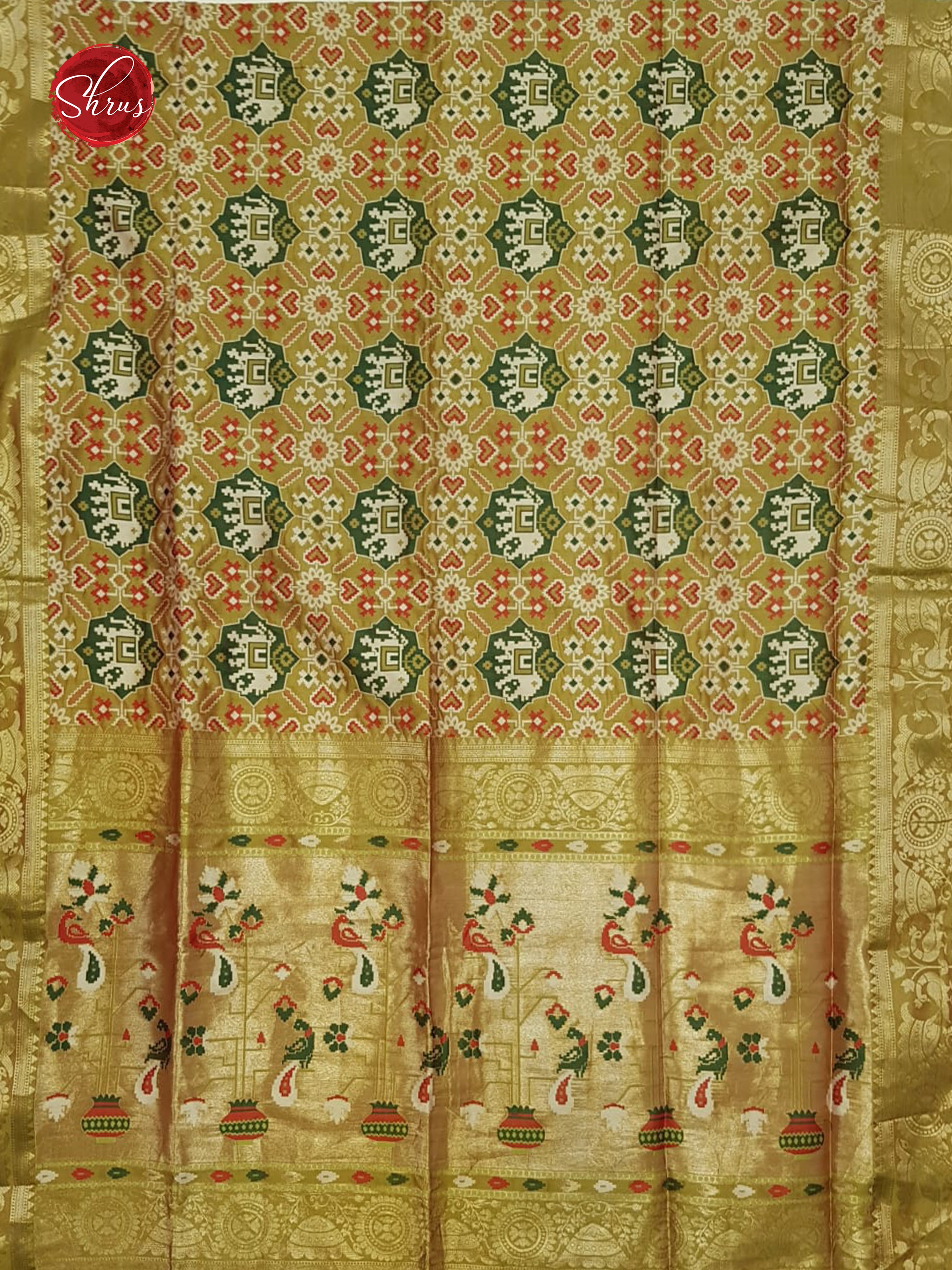 Green & Brown - Semi Paithani with patola print on the body & Zari Border - Shop on ShrusEternity.com
