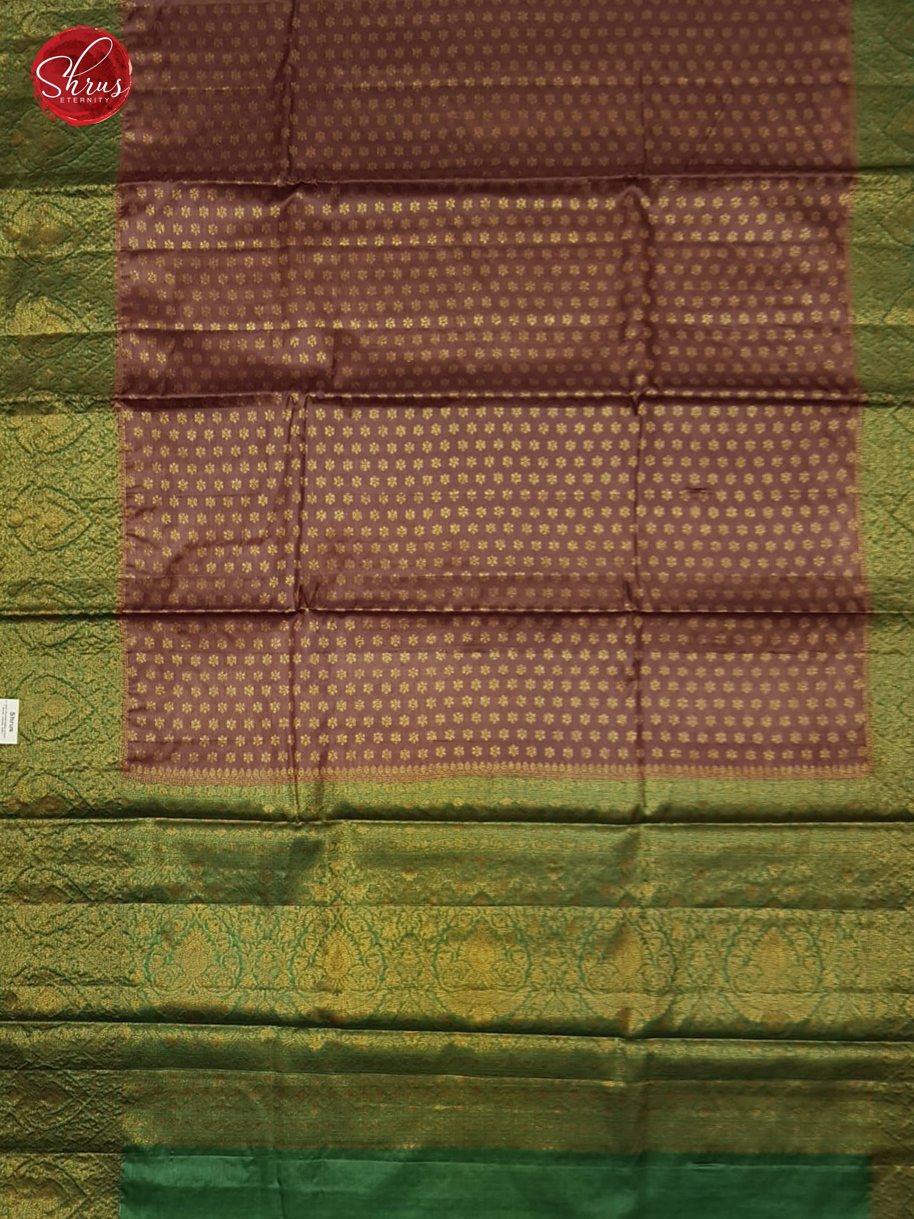 Brown & Green - Tussar with zari woven floral Buttas on the body & contrast Zari Border - 1
