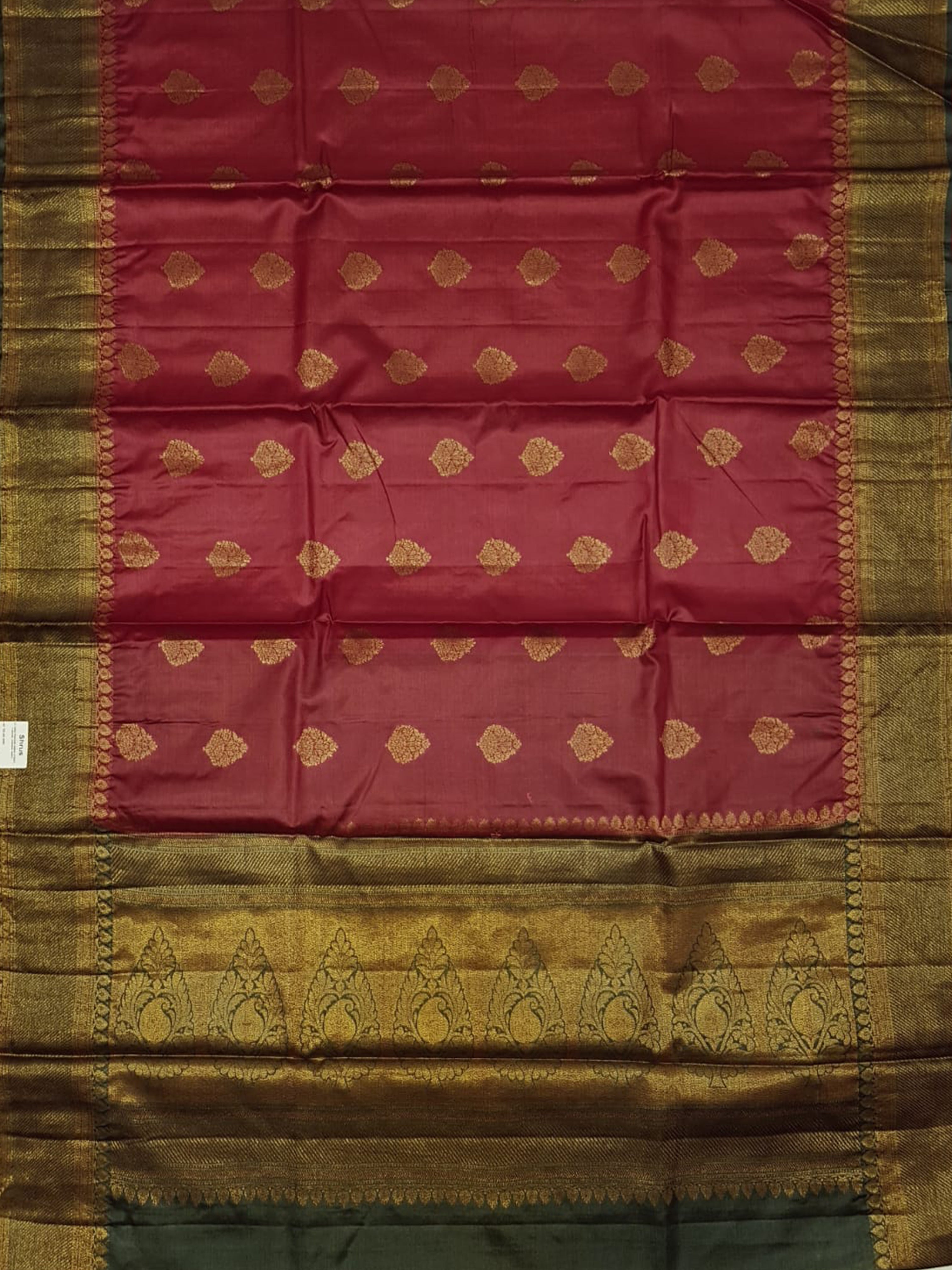 Maroon & Grey - Tussar with zari woven floral motifs on the body & contrast Zari Border - Shop on ShrusEternity.com