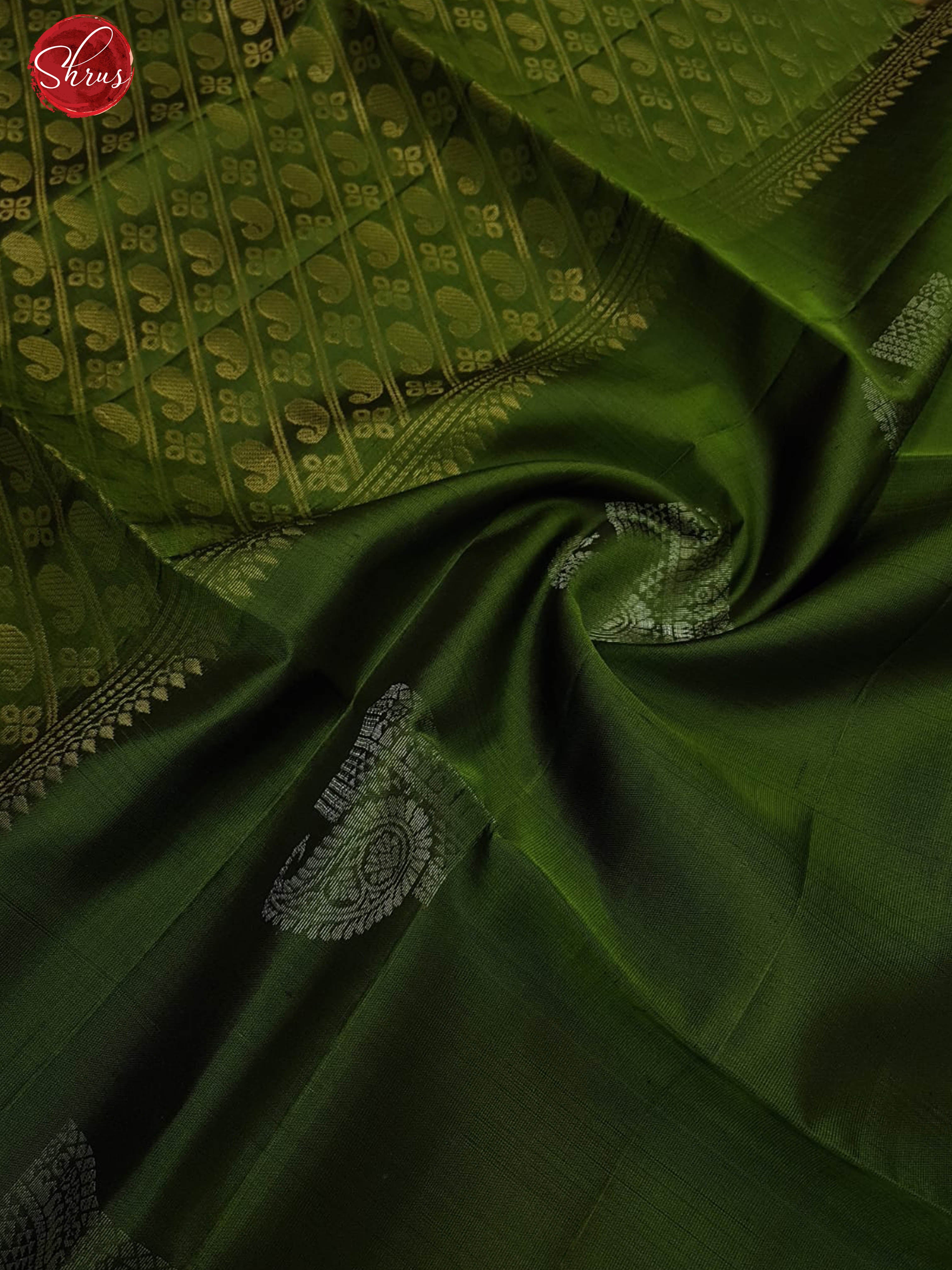 Green (Single Tone)- Borderless Soft Silk with Zari woven paisleys motifs on the Body - Shop on ShrusEternity.com