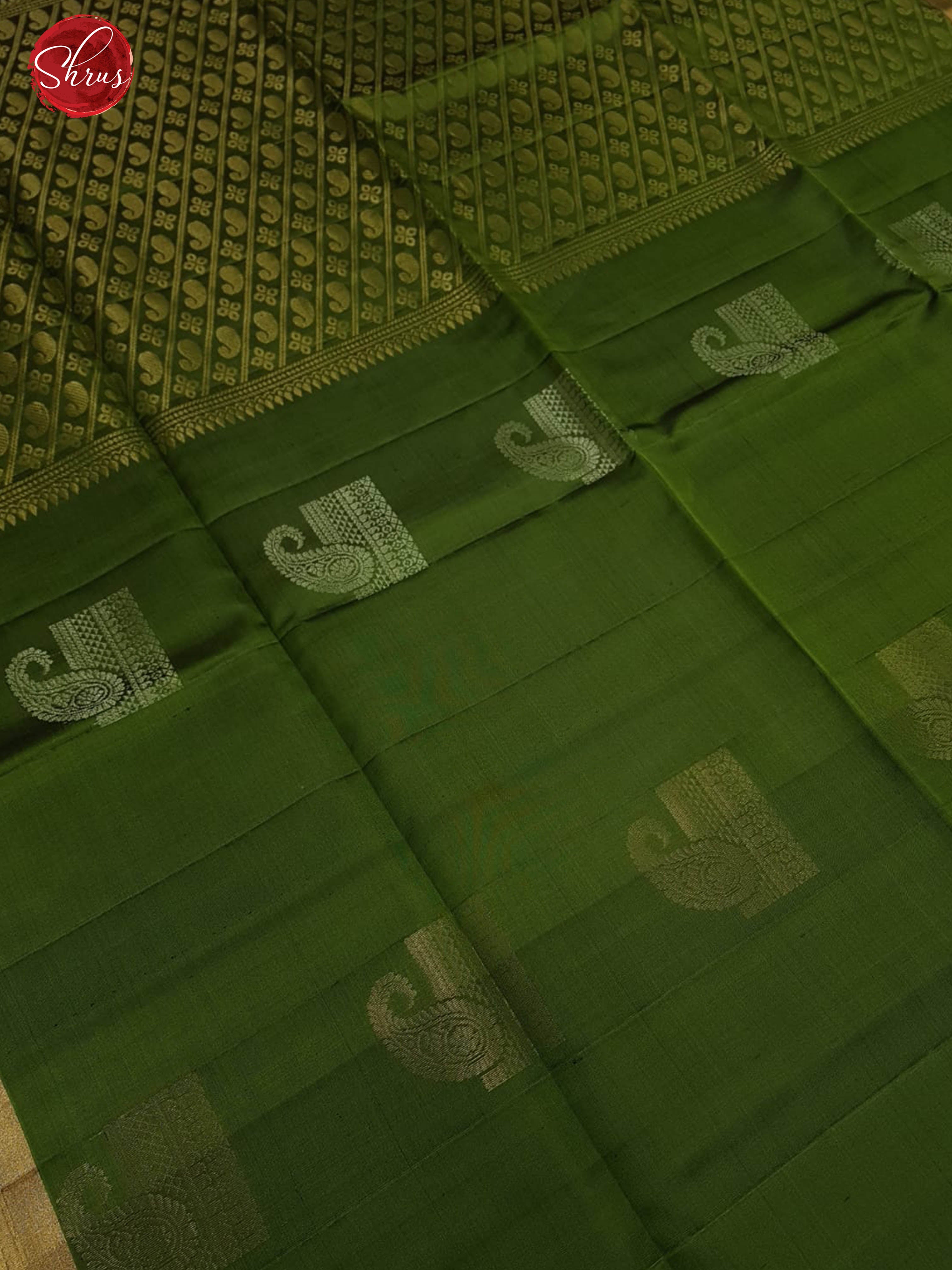 Green (Single Tone)- Borderless Soft Silk with Zari woven paisleys motifs on the Body - Shop on ShrusEternity.com