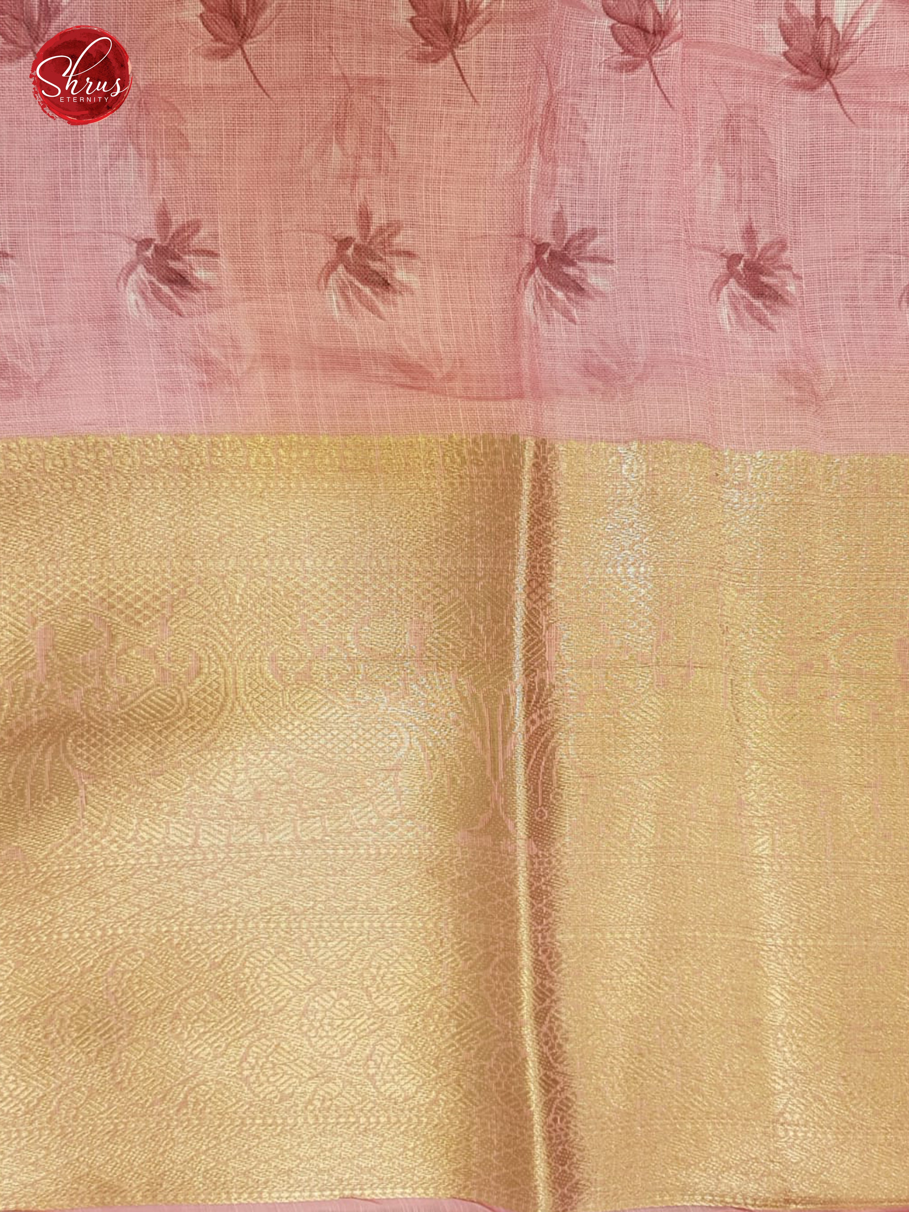 Grey & Pink - Matka Cotton with floral print on the Body & contrast zari Border - Shop on ShrusEternity.com