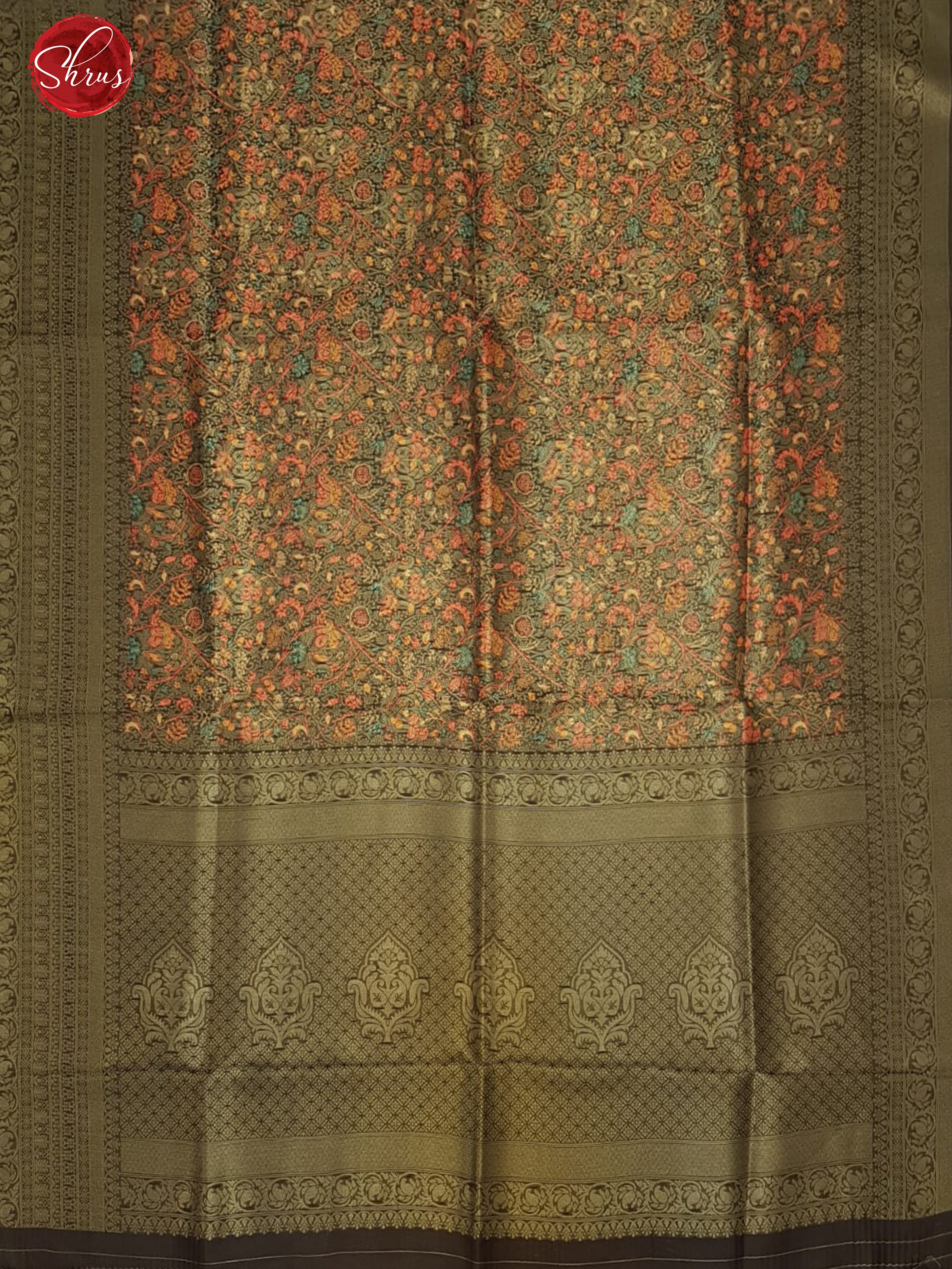 Brown(Single Tone) -Semi Georgette with floral print on the body & Zari Border - Shop on ShrusEternity.com