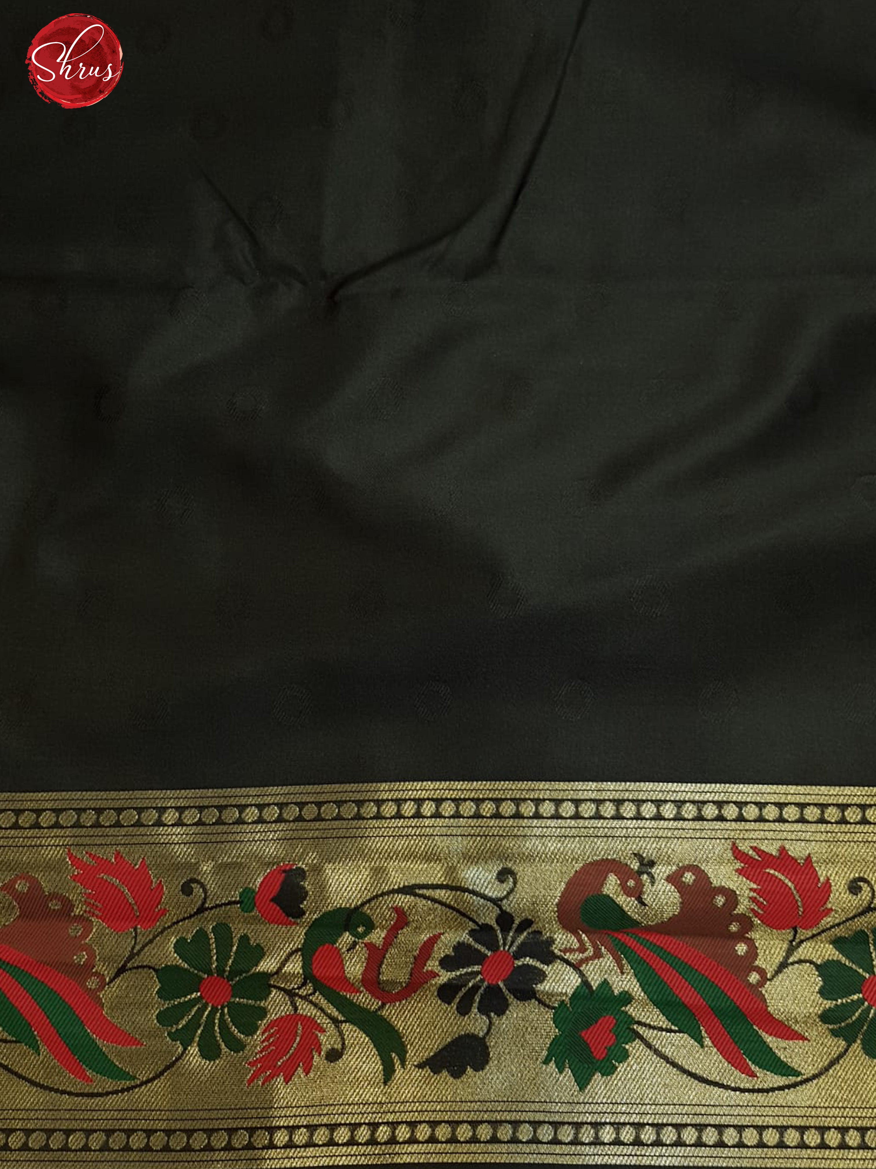 Black(Single Tone)- Semi Paithani with Zari woven floral buttas on the body & Gold zari Border - Shop on ShrusEternity.com