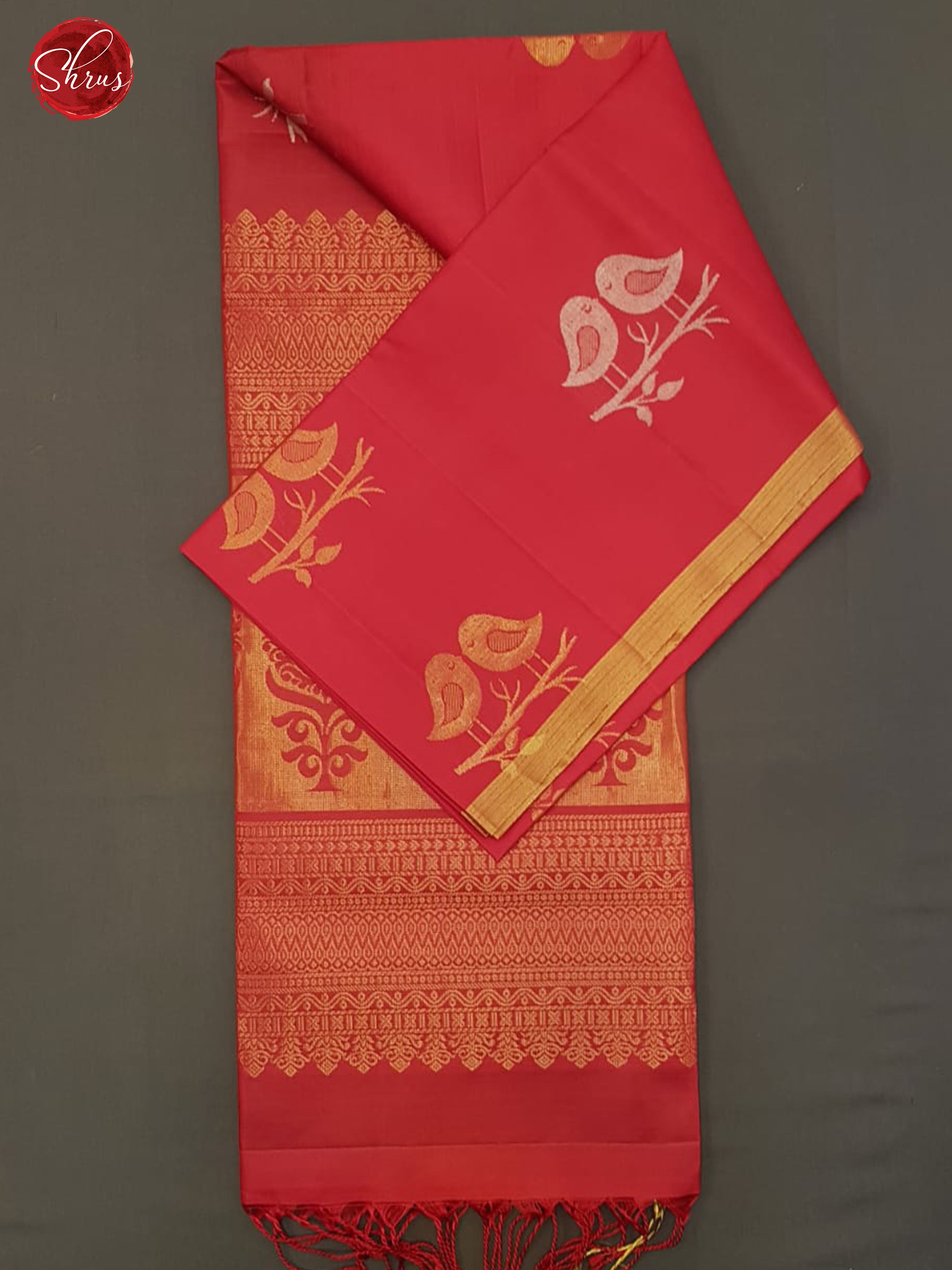 Pink & Blue -Borderless Soft SIlk with zari woven birds motif on the body - Shop on ShrusEternity.com