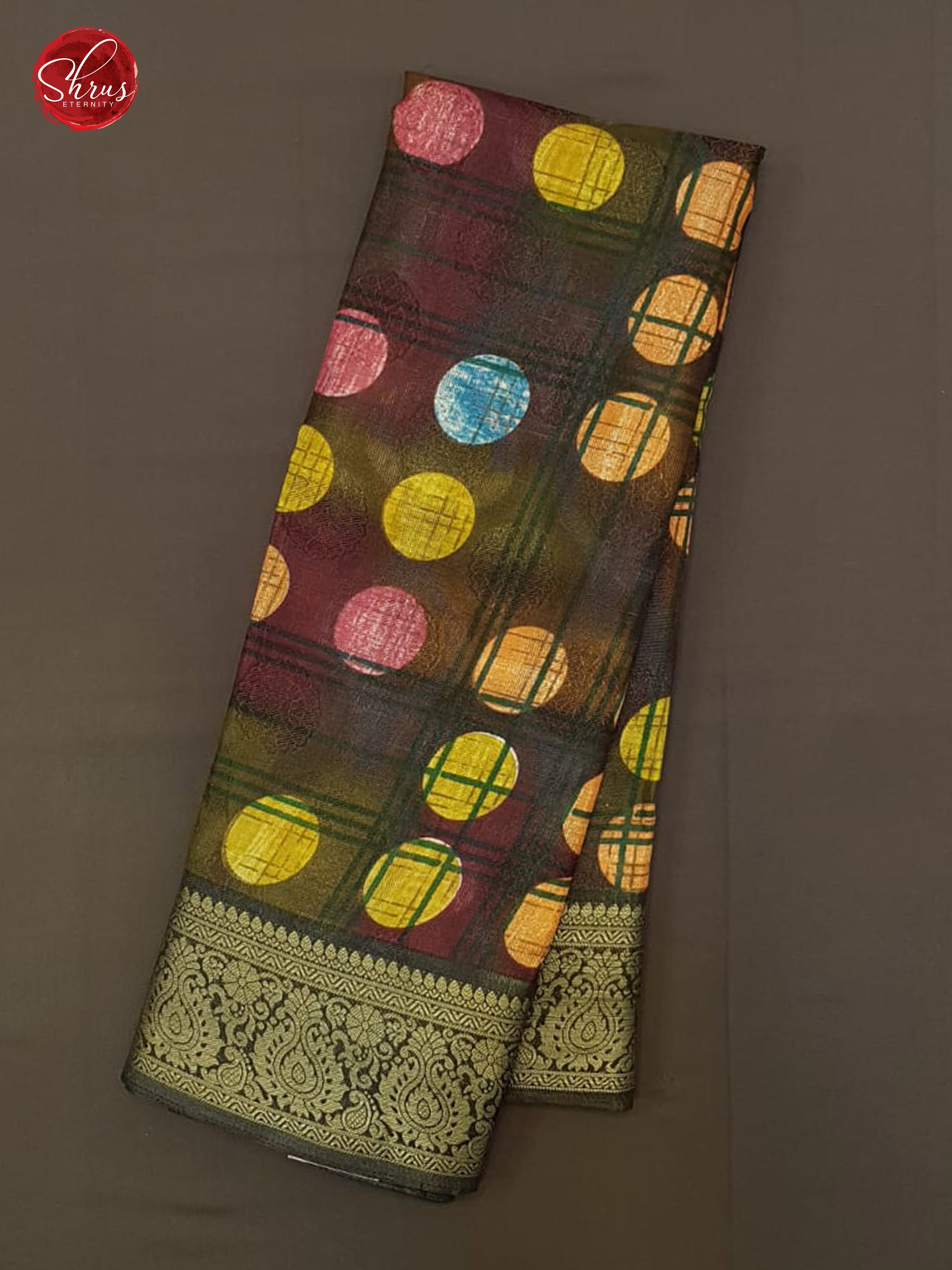 Brown & Black - Semi Jute with printed Body & Zari Border - Shop on ShrusEternity.com