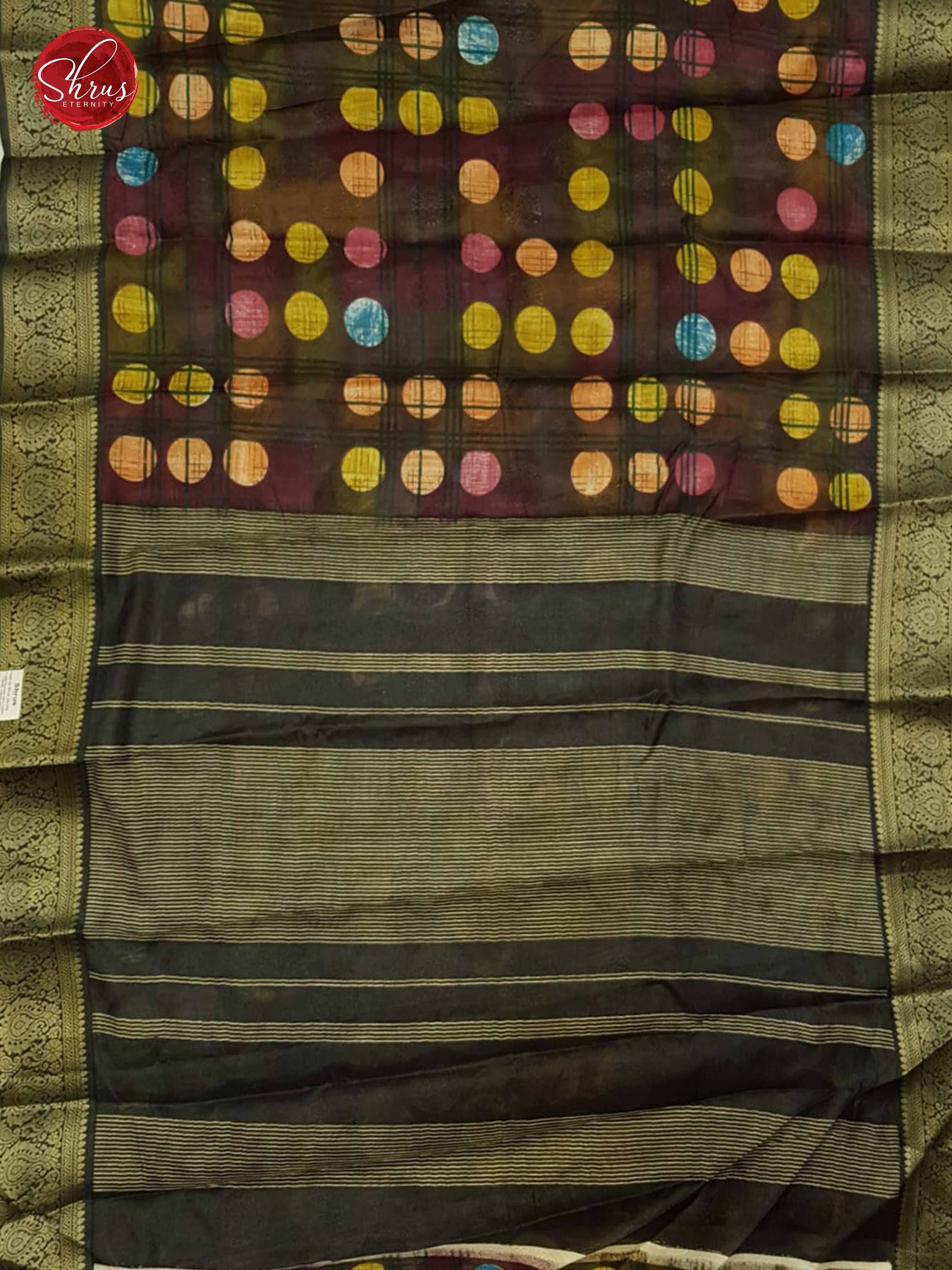 Brown & Black - Semi Jute with printed Body & Zari Border - Shop on ShrusEternity.com