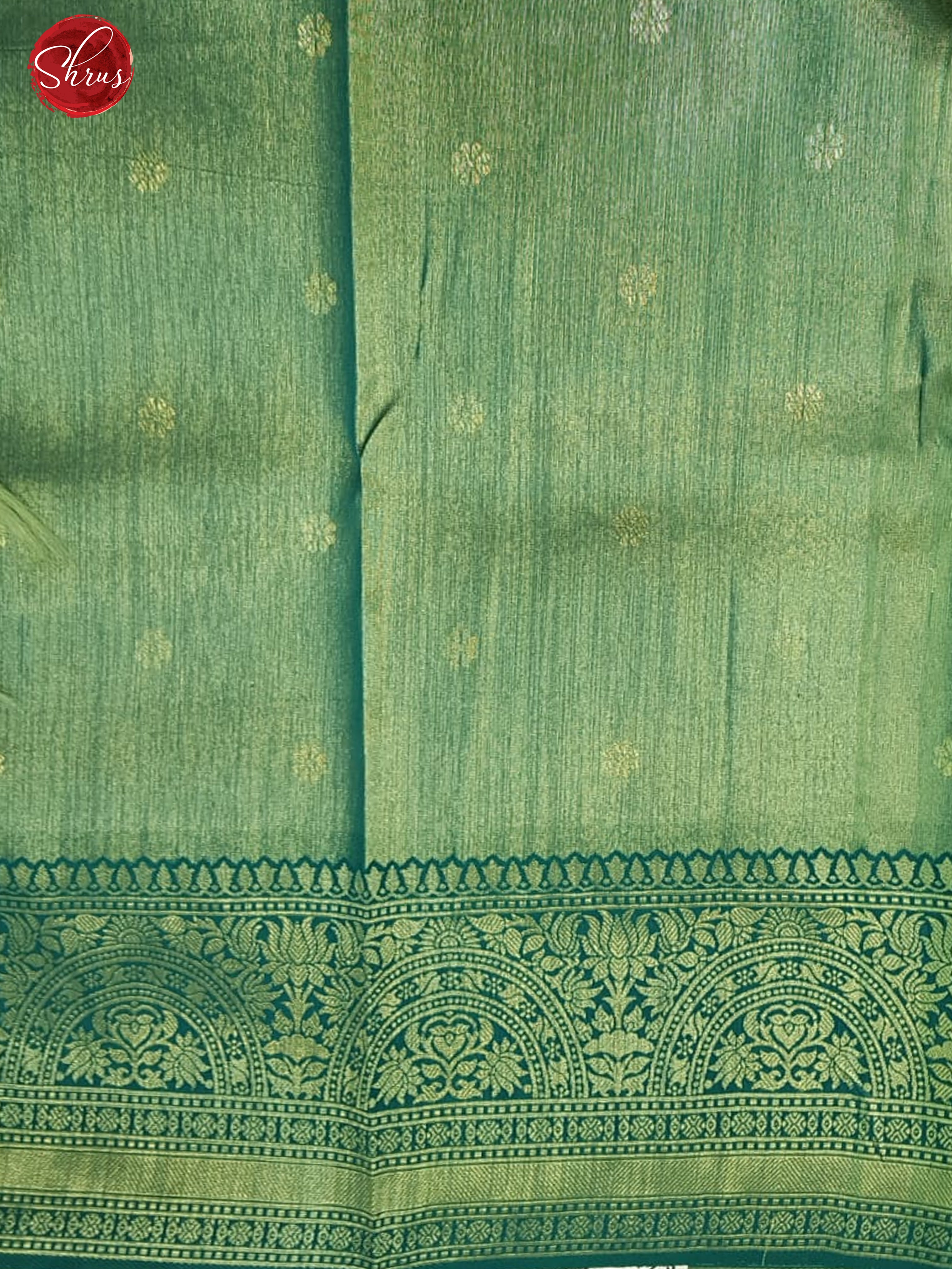 Beige & Green - Semi Kanchipuram Silk with thread woven floral nestling on the body & contrast zari border - Shop on ShrusEternity.com