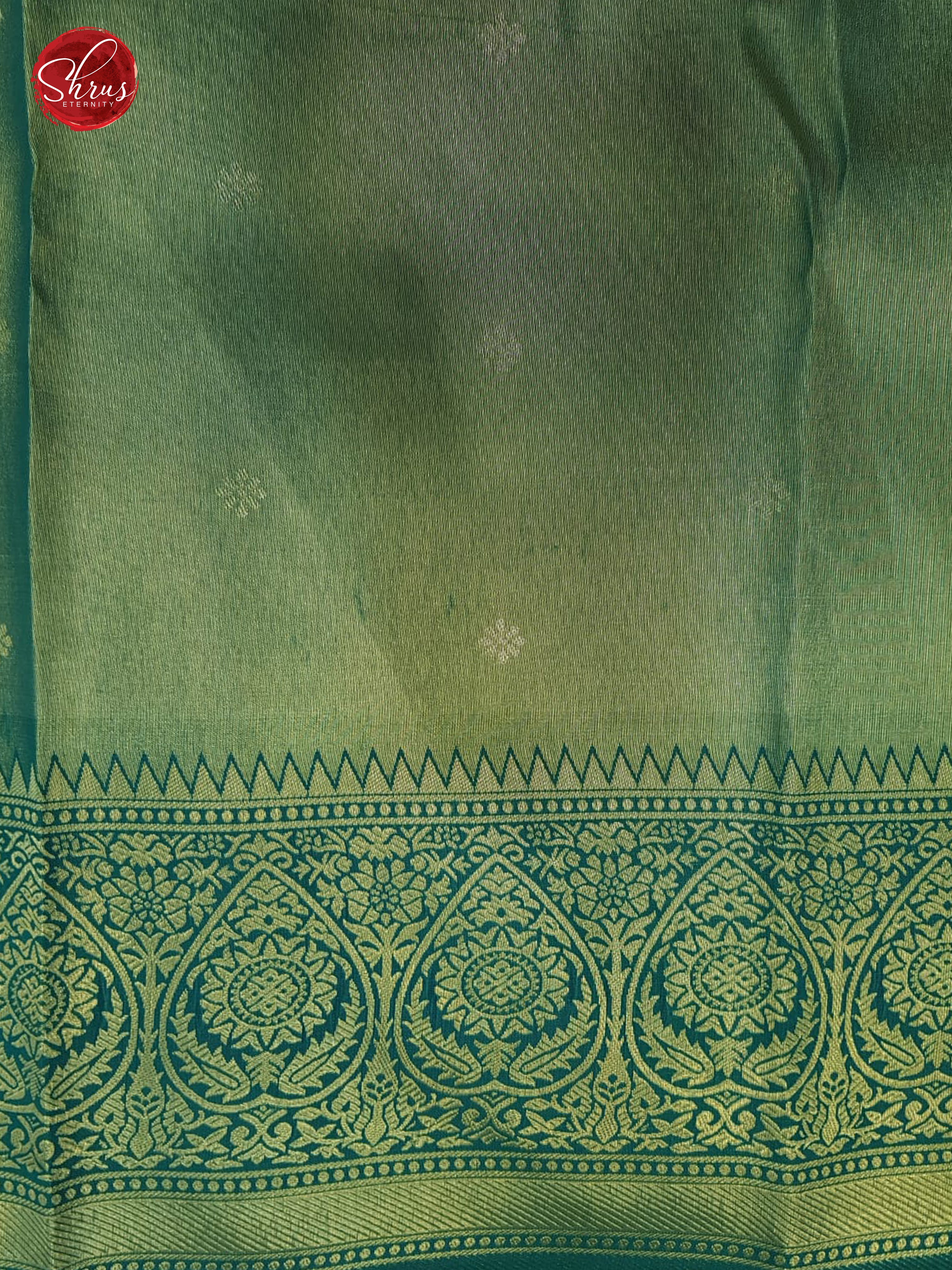 Yellow & Green - Semi Kanchipuram Silk with floral pattern on the body & Zari Border - Shop on ShrusEternity.com