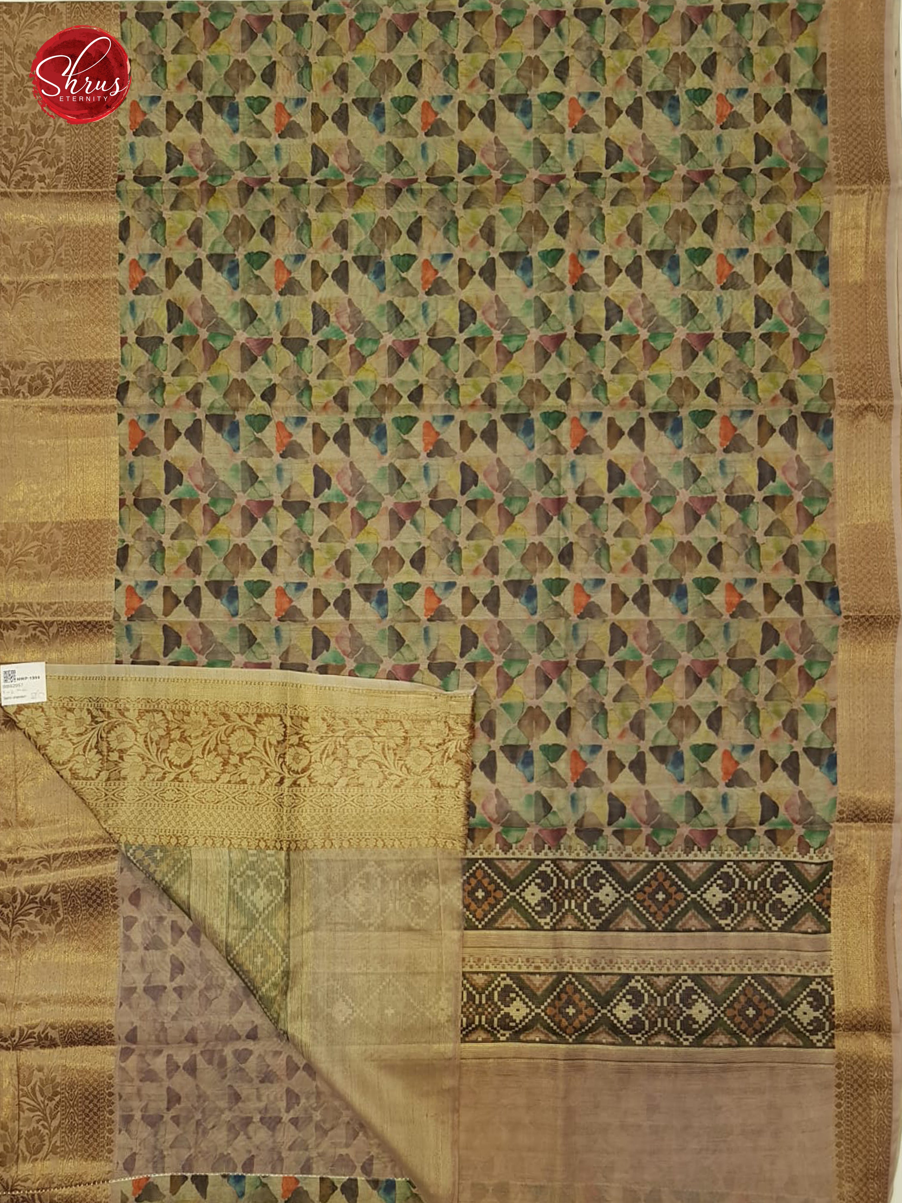 Multicolor & Onion Pink- Semi Chanderi with floral print on the body & zari Border - Shop on ShrusEternity.com