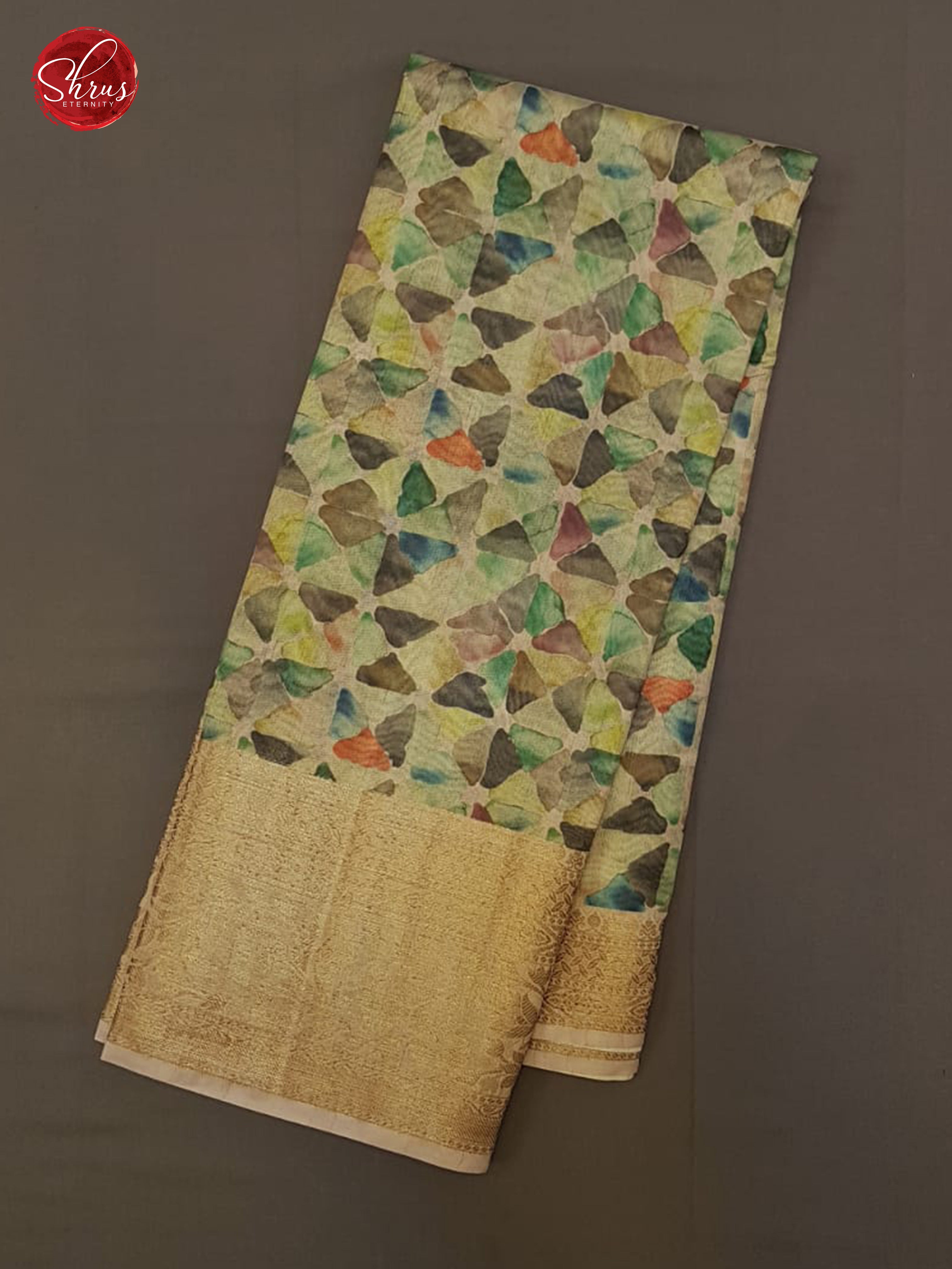 Multicolor & Onion Pink- Semi Chanderi with floral print on the body & zari Border - Shop on ShrusEternity.com