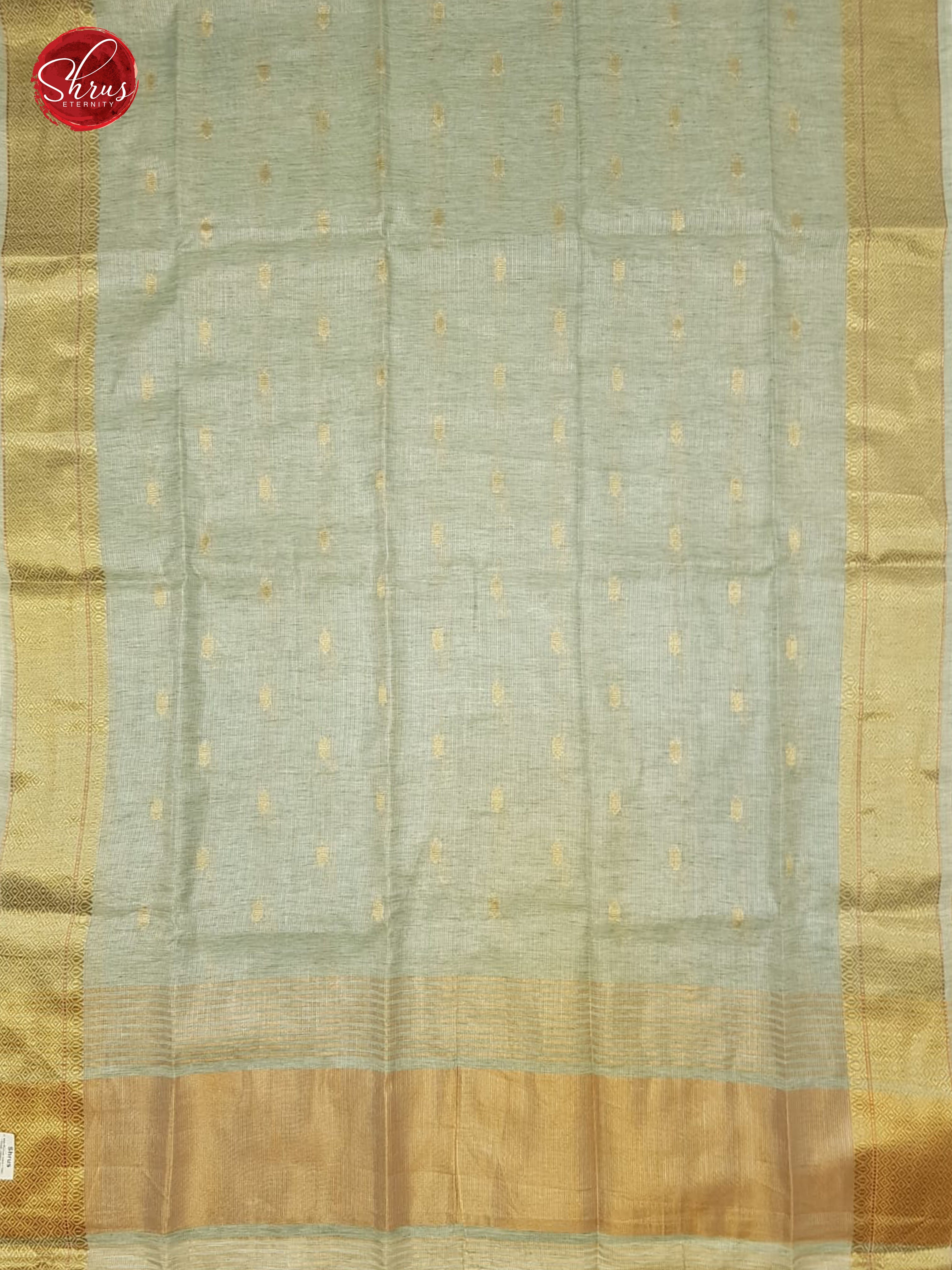 Greenish Grey (Single Tone)-Kora Banarasi with zari woven buttas on the body & Zari Border - Shop on ShrusEternity.com