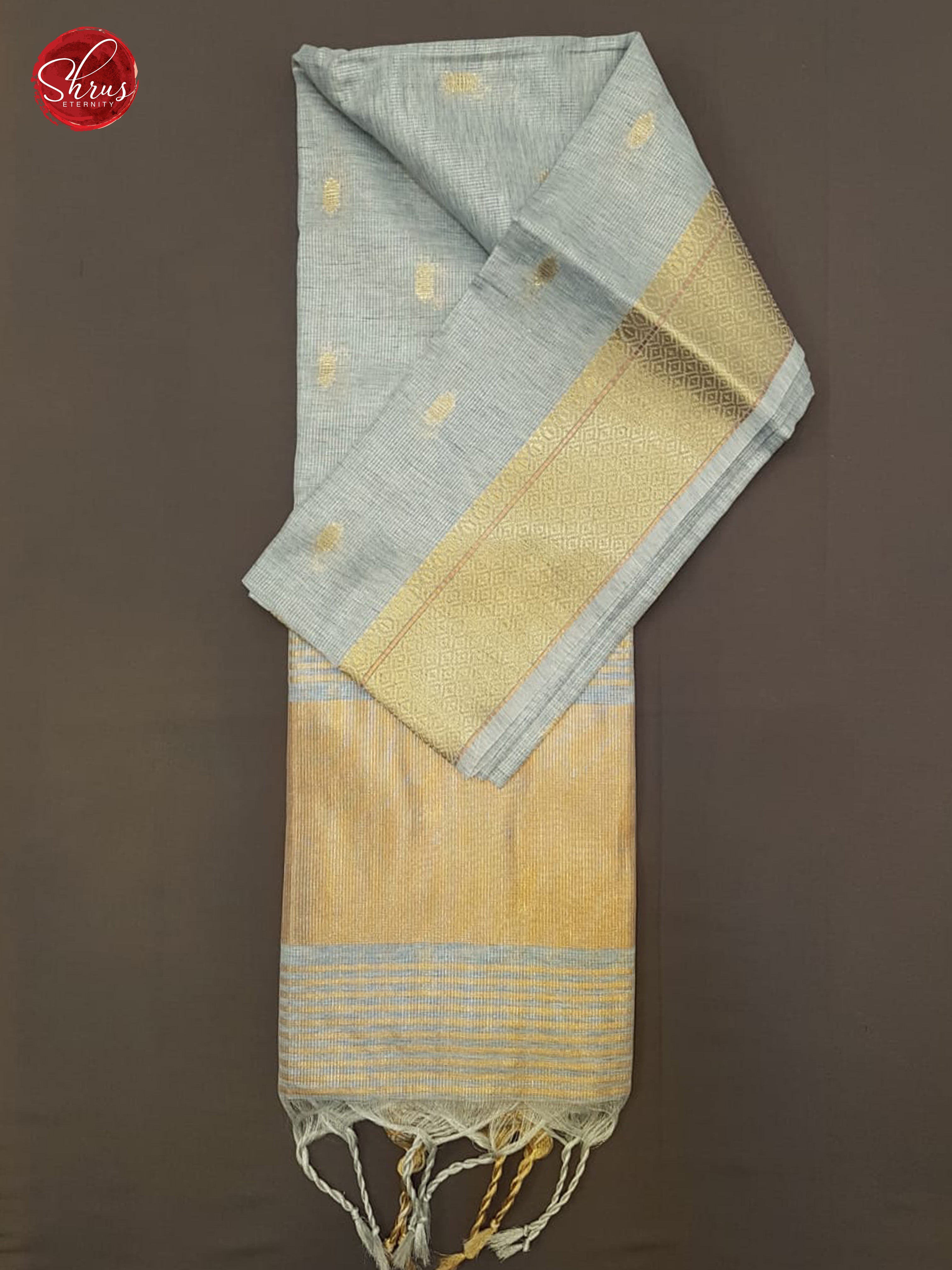 Bluish Grey(Single Tone)- Kora Banarasi with zari woven buttas on the body & Zari Border - Shop on ShrusEternity.com