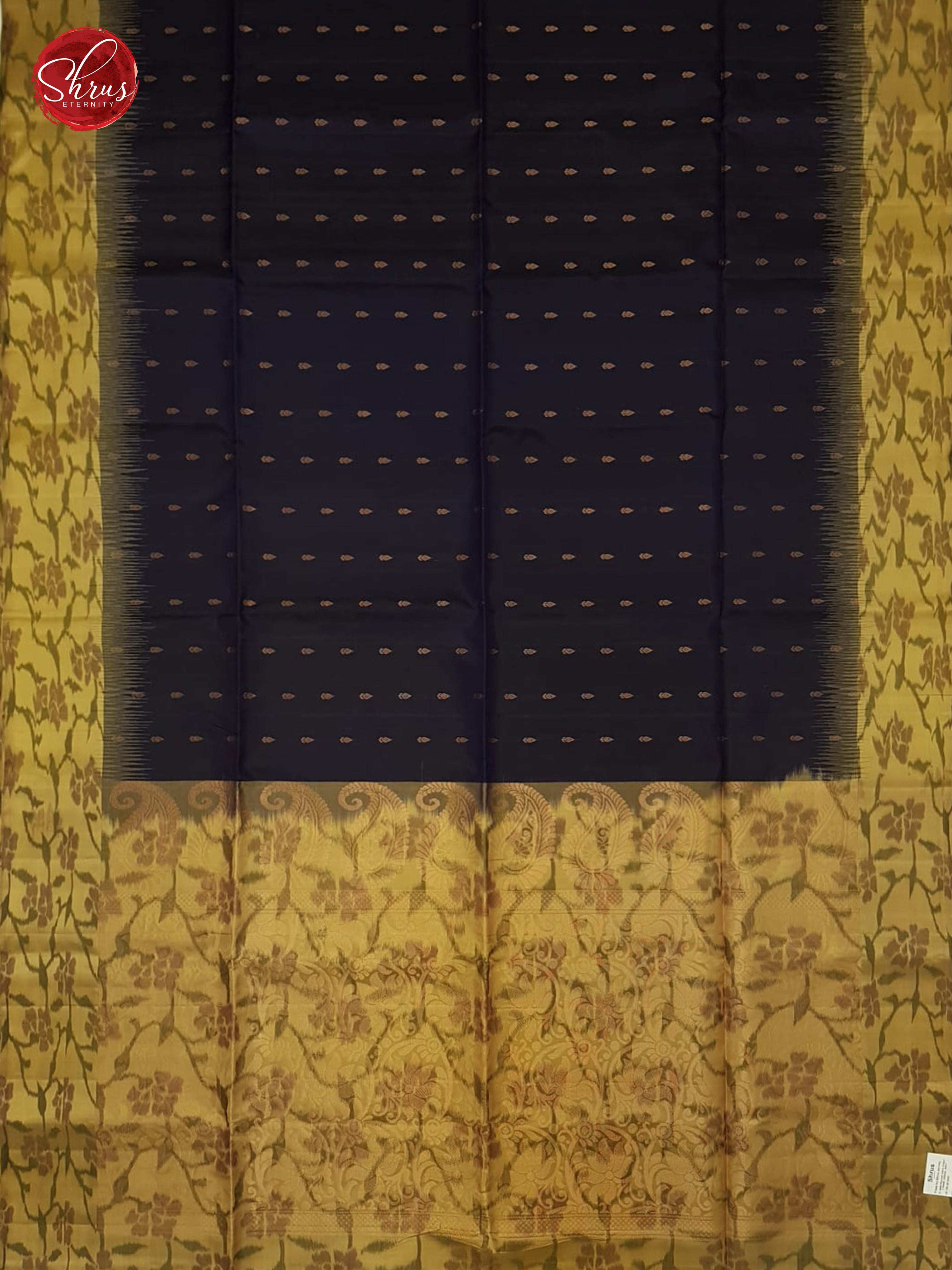 Navy blue and Brown - Soft silk with zari buttas on the body & contrast Border - Shop on ShrusEternity.com
