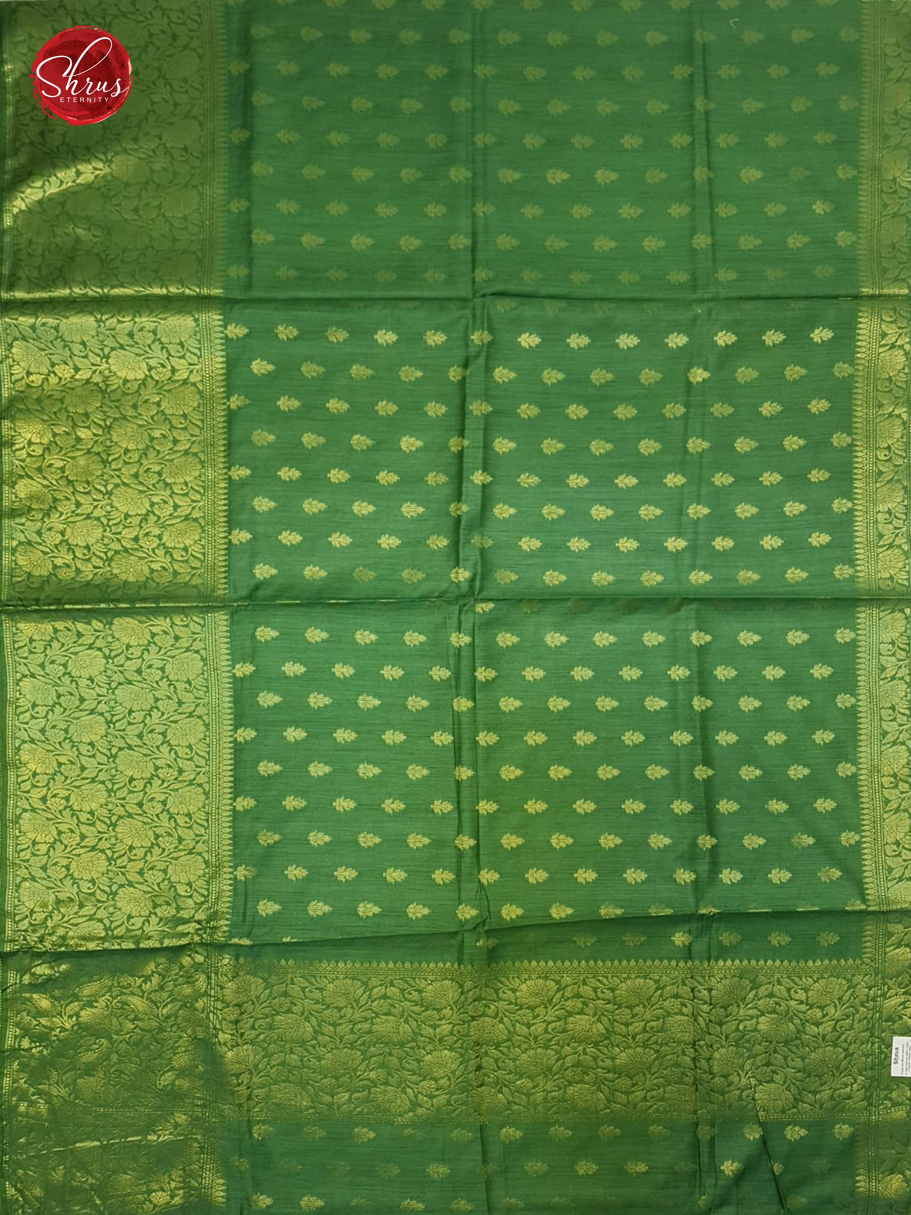 Green(Single Tone)- Tussar with zari woven floral buttas on the body & Zari Border-1