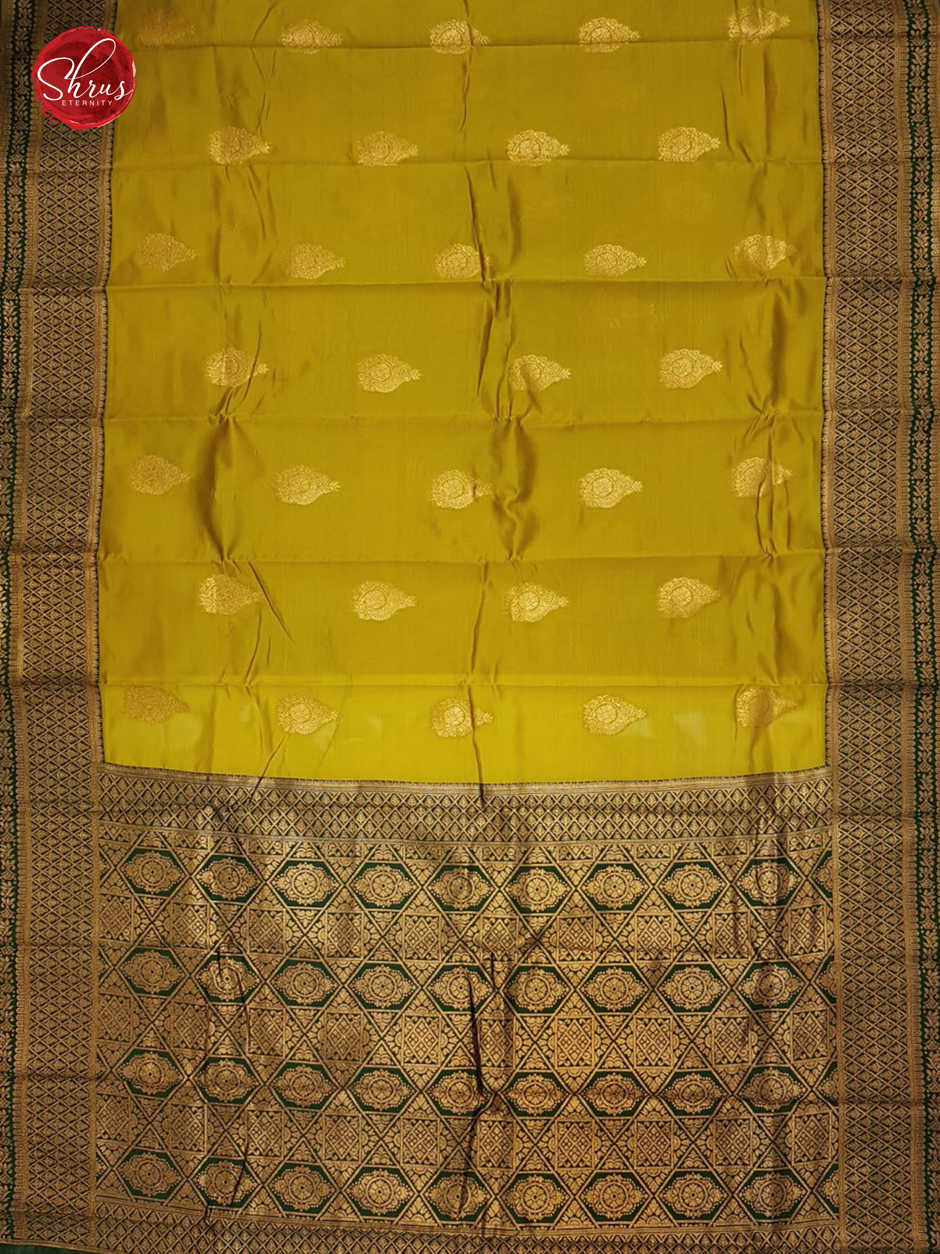 Mustard & Green - Semi Soft Silk with zari woven floral motifs on the body & contrast Zari Border - Shop on ShrusEternity.com