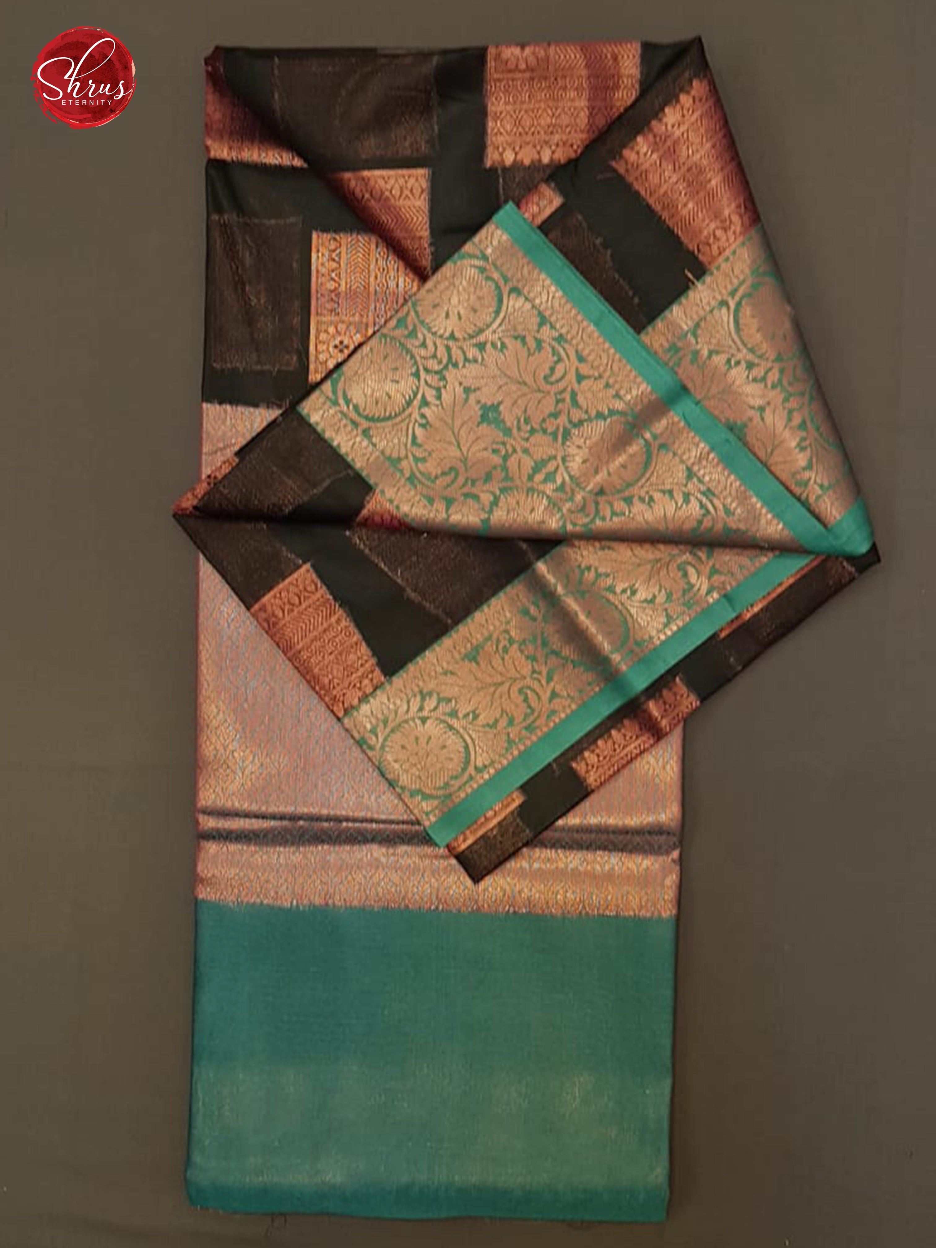 Black & Green - Banarasi Silk Cotton with zari woven floral block motifs on the body& Zari Border - Shop on ShrusEternity.com