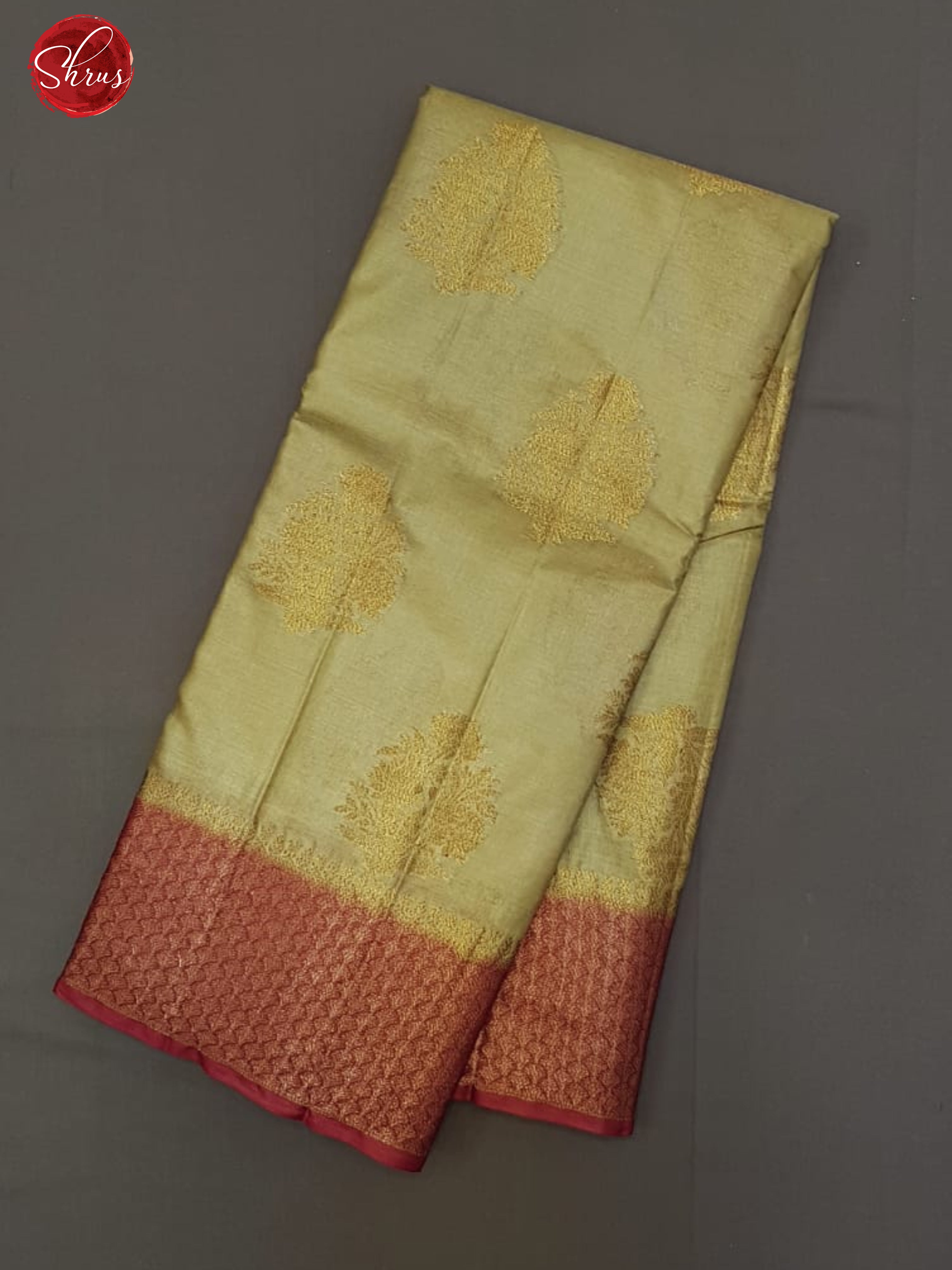 Grey & Red - Tussar with zari woven floral motifs on the body & contrast Zari Border - Shop on ShrusEternity.com