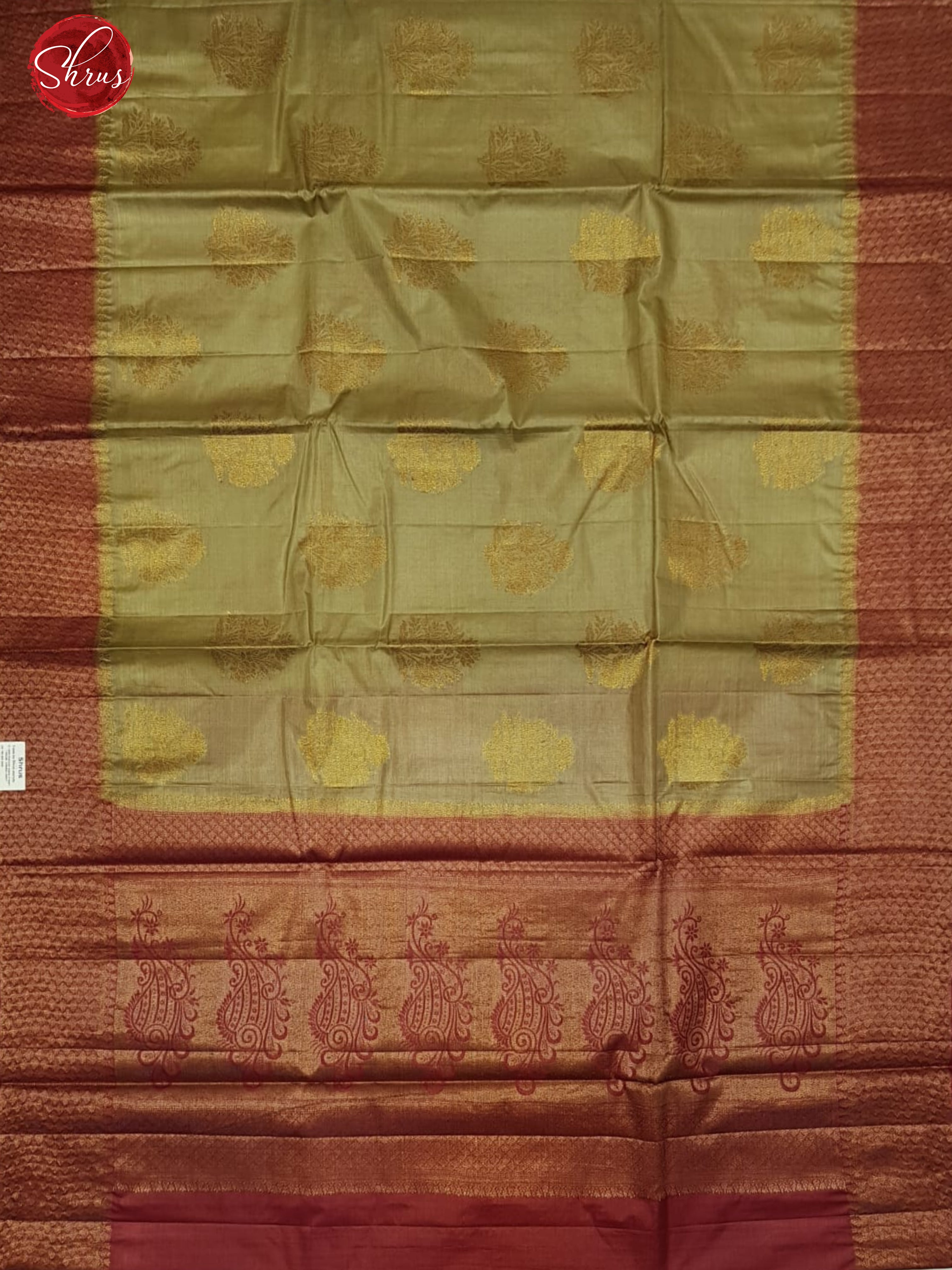 Grey & Red - Tussar with zari woven floral motifs on the body & contrast Zari Border - Shop on ShrusEternity.com