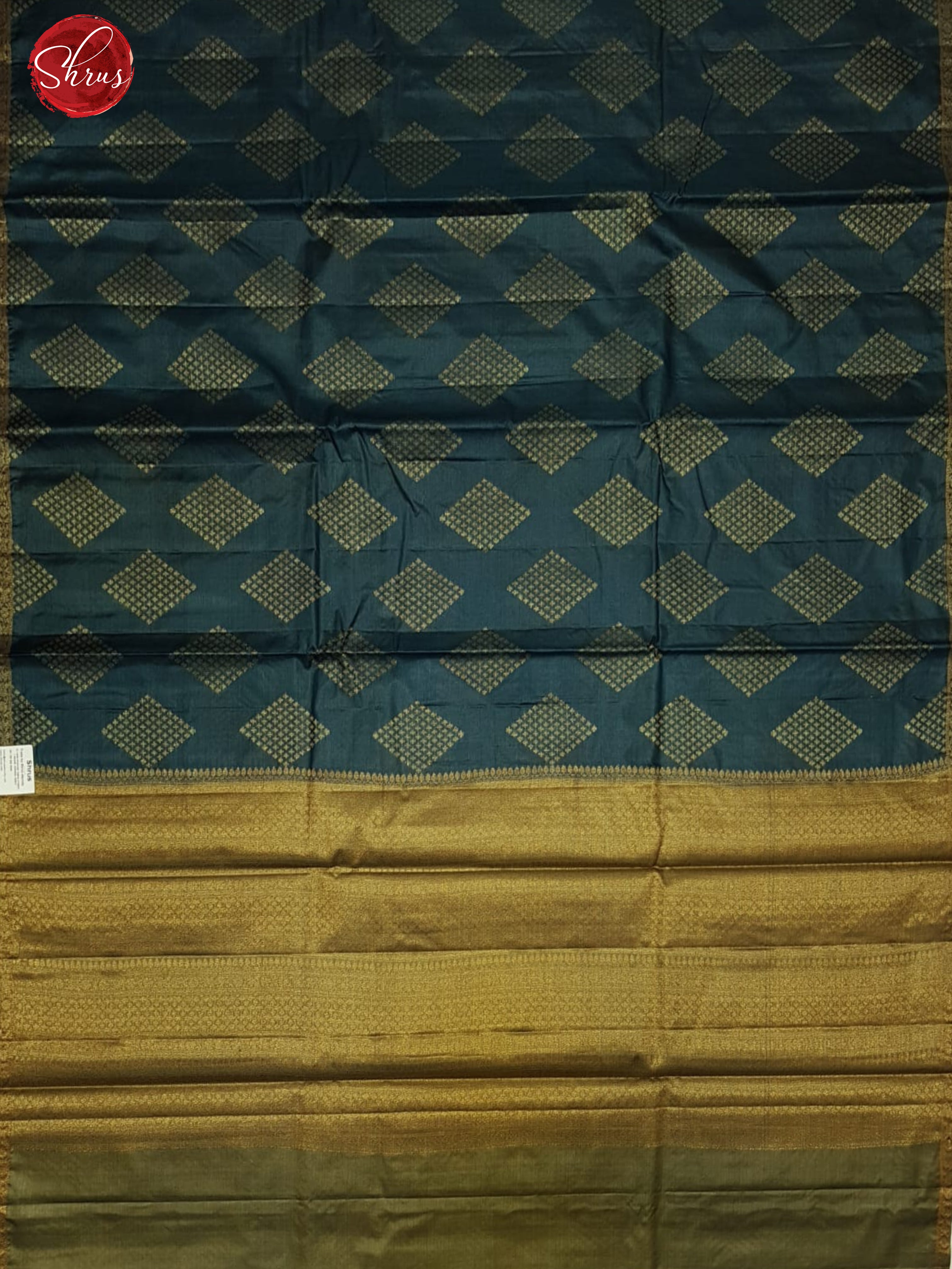 Aqua & Grey -Borderless Tussar with zari woven criss cross floral motifs on the body - Shop on ShrusEternity.com