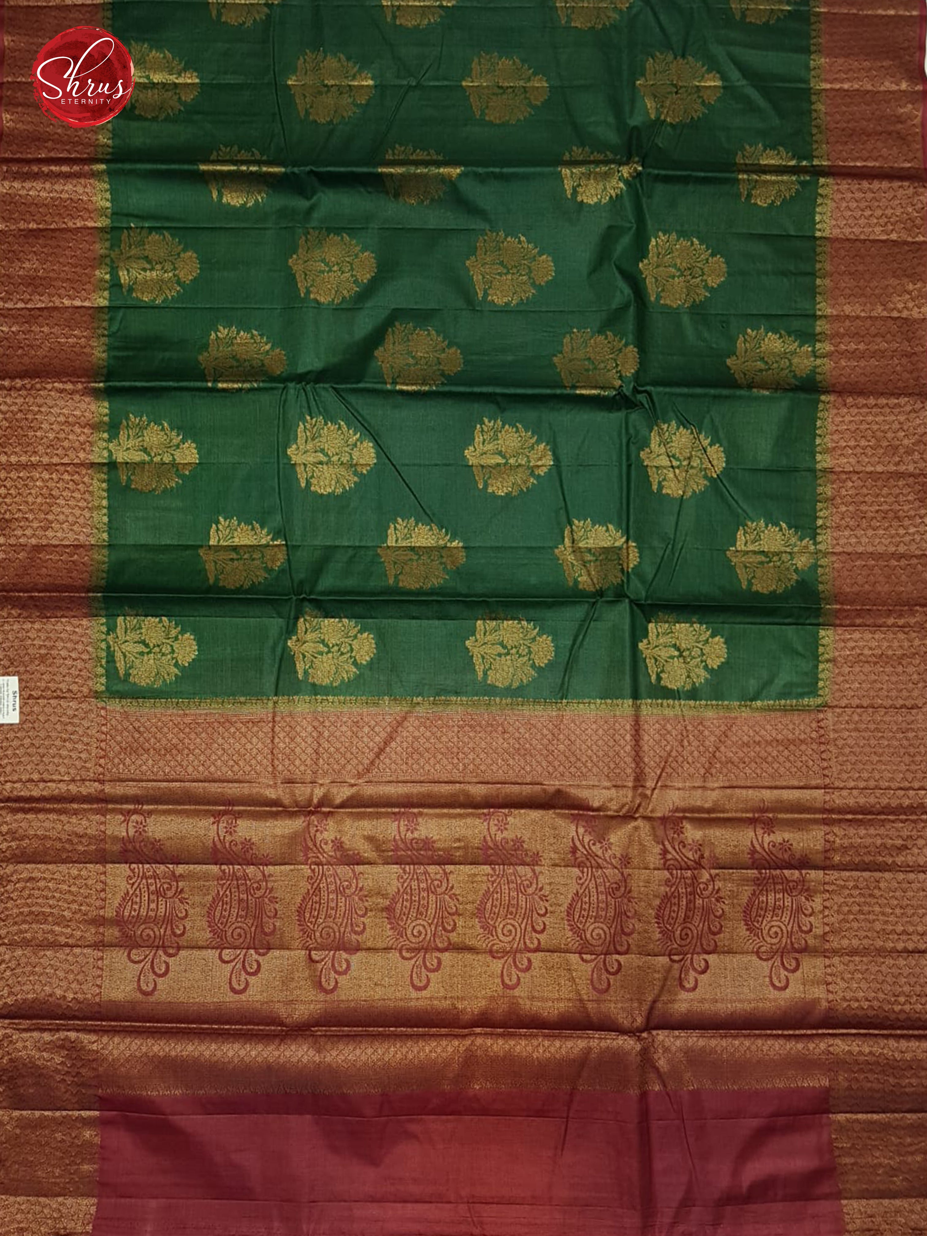 Green & Maroon - Tussar with zari woven floral motifs on the body & Zari Border - Shop on ShrusEternity.com