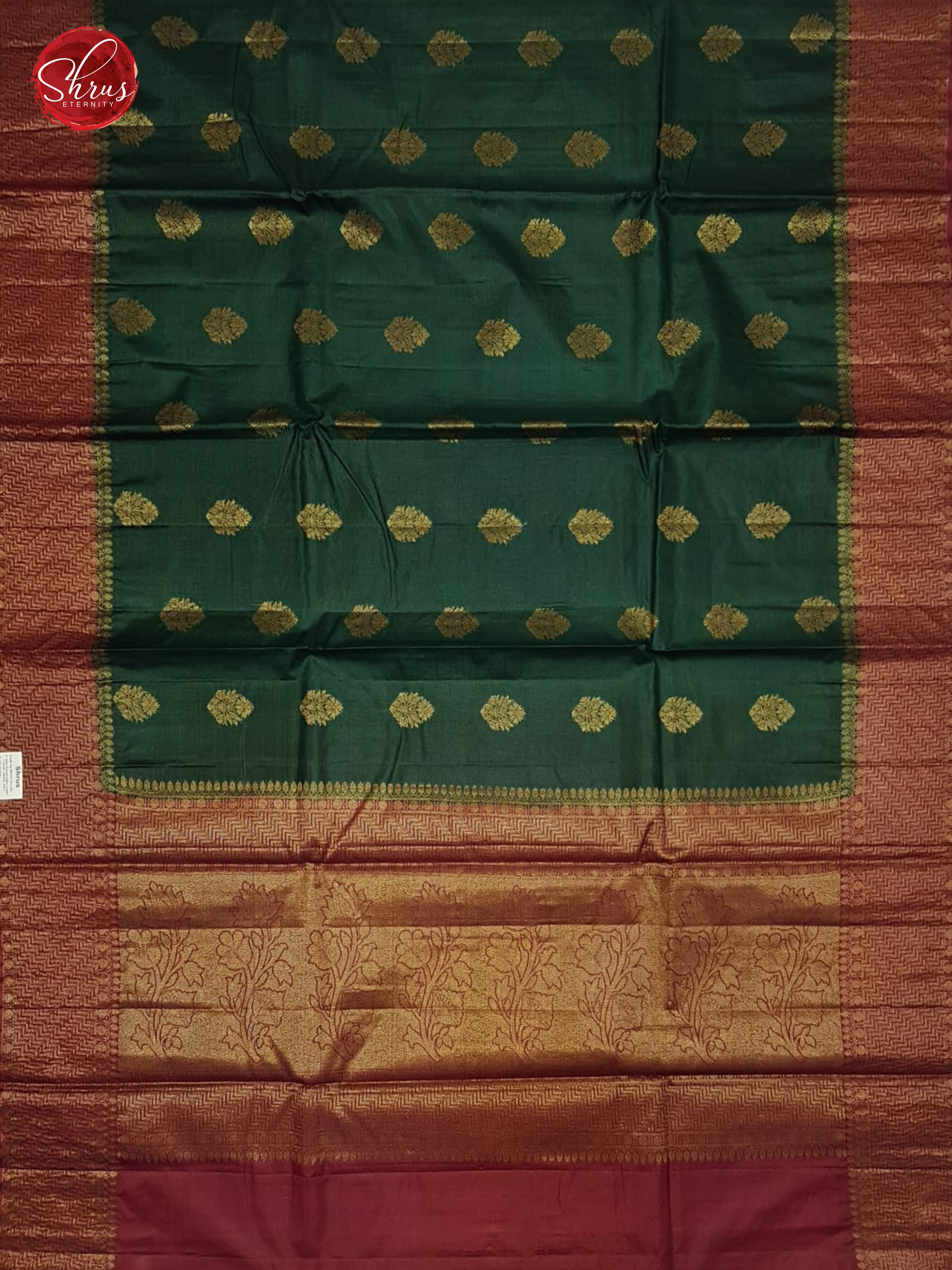 Green & Red -Tussar with zari woven floral buttas on the body & Zari Border - Shop on ShrusEternity.com