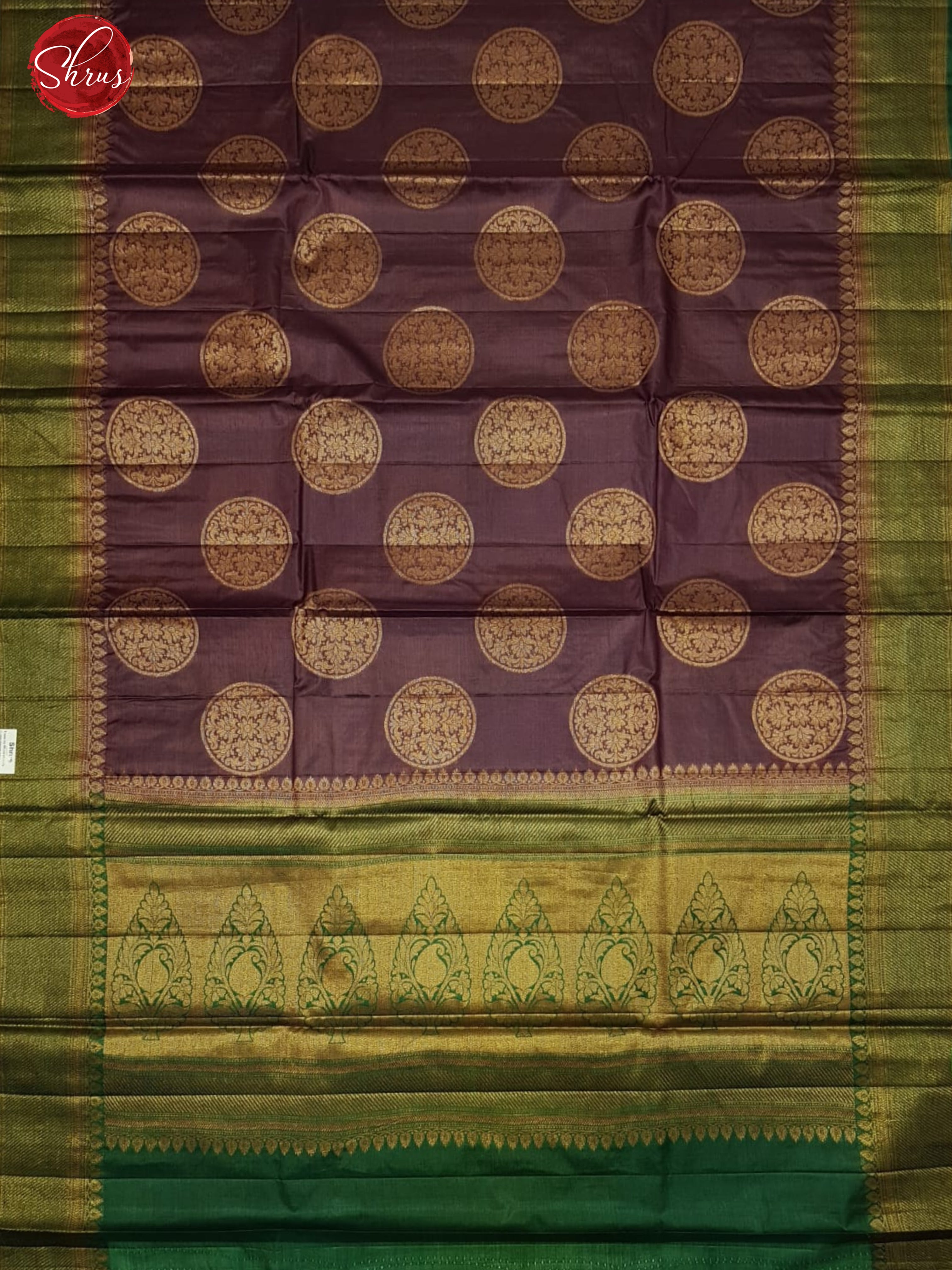 Brown & Green - Tussar with zari woven floral chakra motifs on the body & Zari Border - Shop on ShrusEternity.com