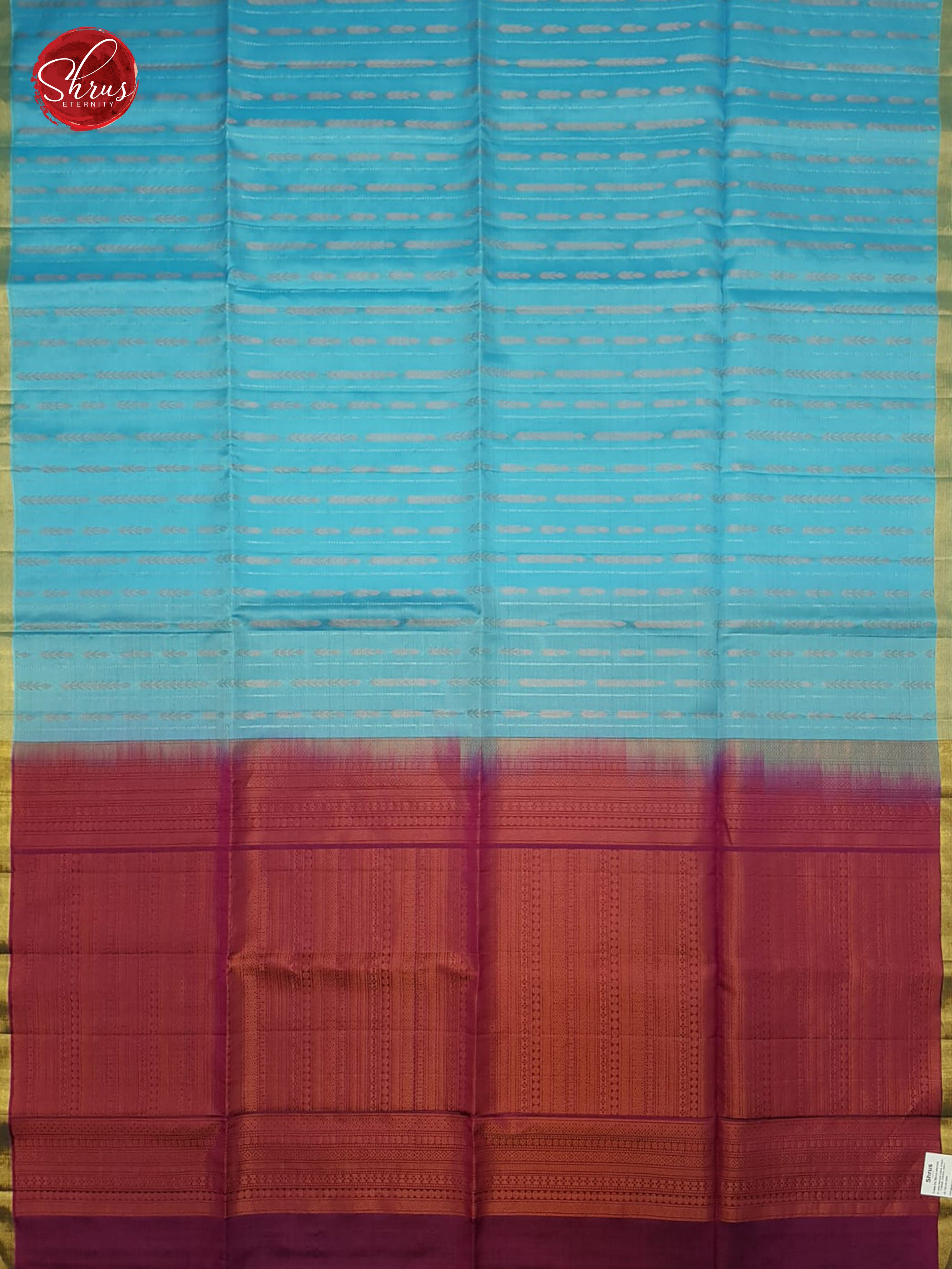 Blue & Majenta Pink - Borderless Silk (half-Pure) with Zari woven stripes on the body - Shop on ShrusEternity.com