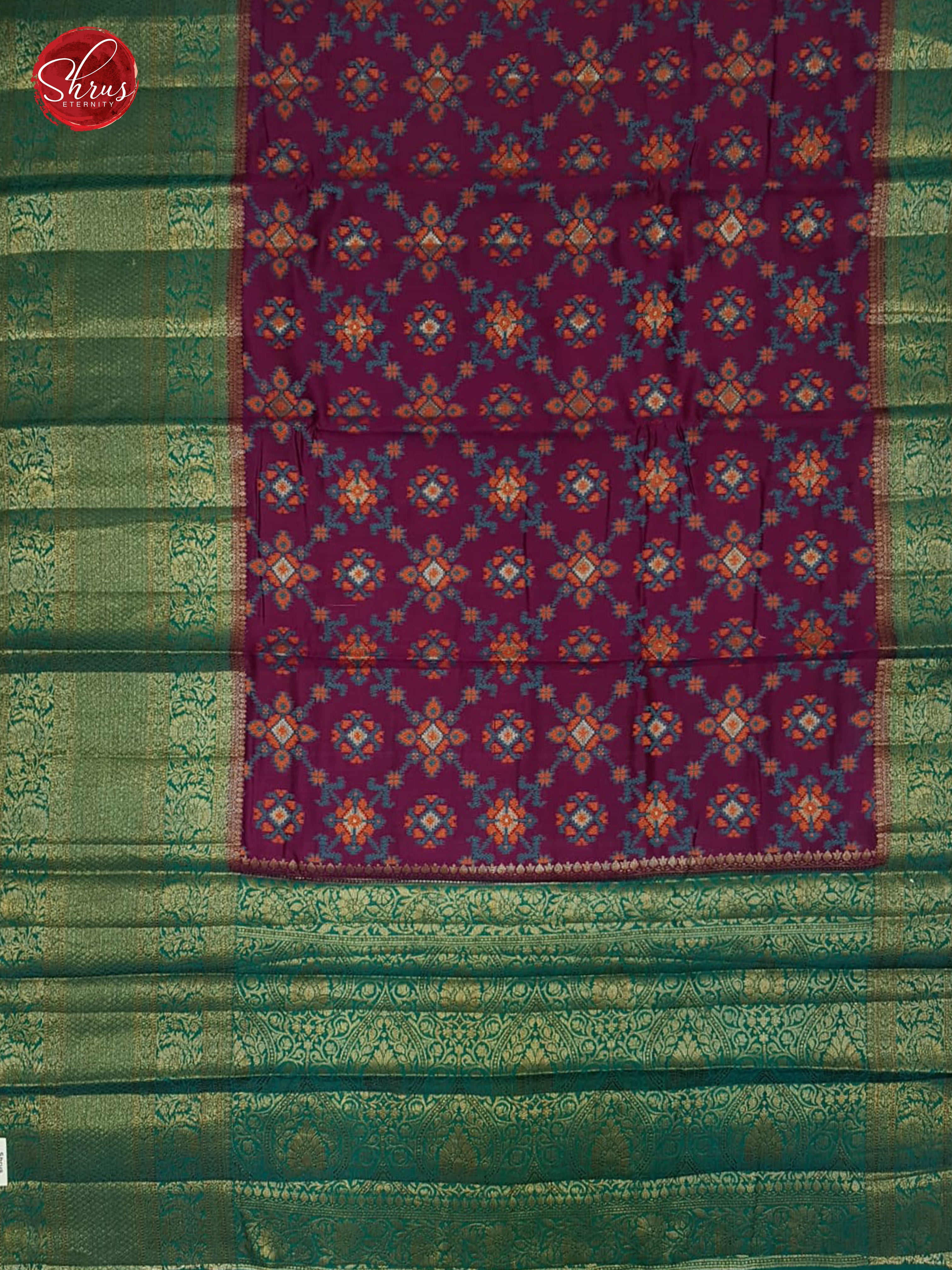 Wine & Green - Tussar with floral pattern on the body & contrast zari Border - Shop on ShrusEternity.com