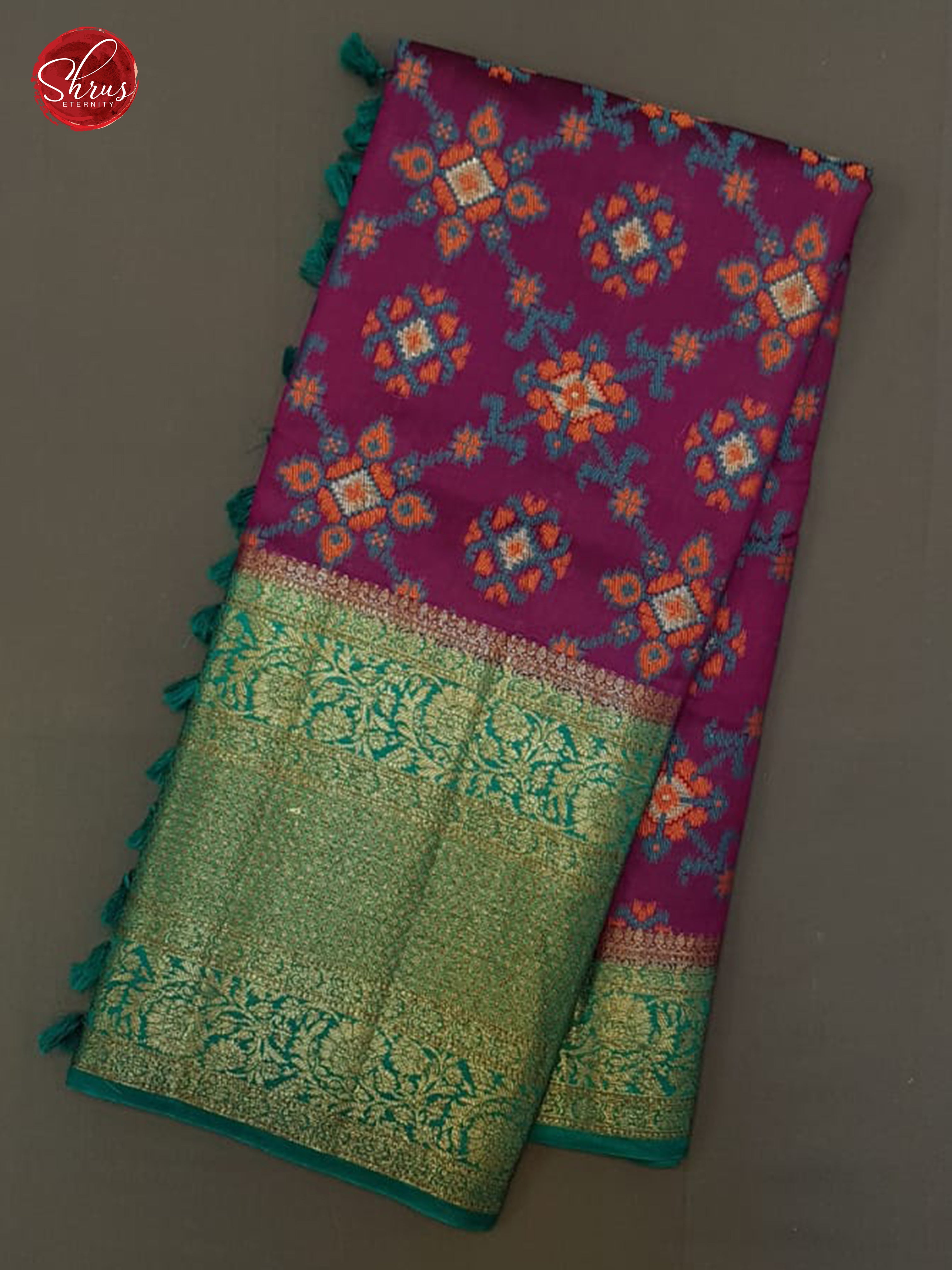 Wine & Green - Tussar with floral pattern on the body & contrast zari Border - Shop on ShrusEternity.com