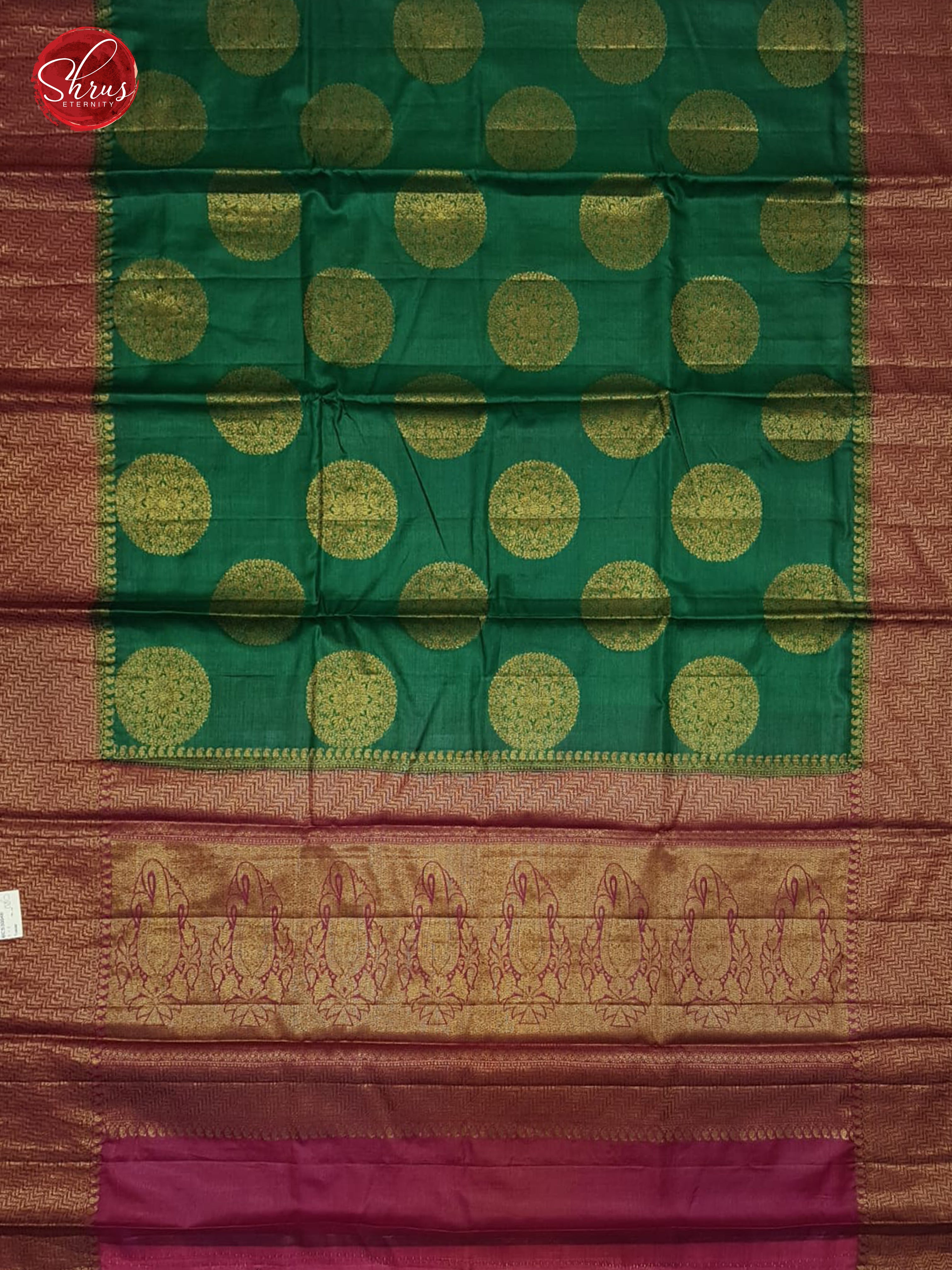 Green & Pink- Tussar with zari woven floral chakra motifs on the body & Zari Border - Shop on ShrusEternity.com