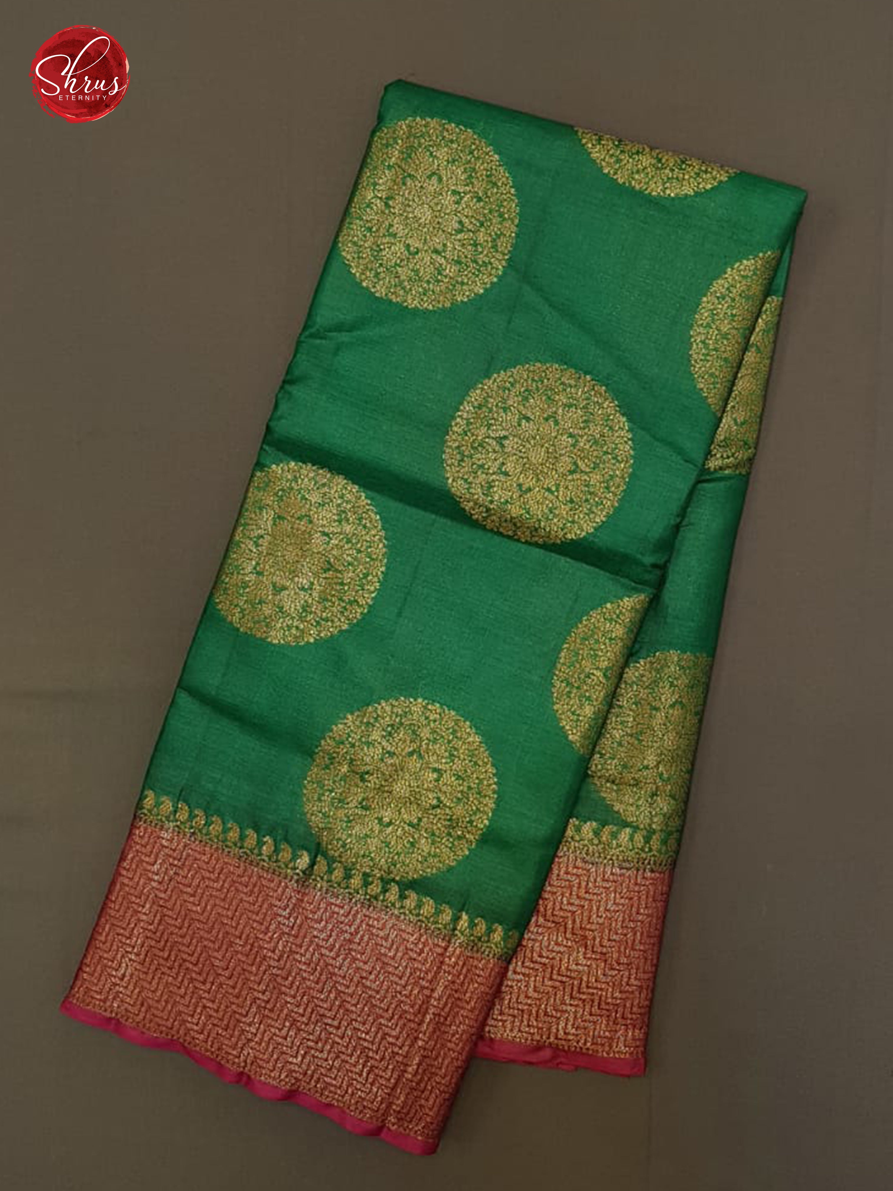 Green & Pink- Tussar with zari woven floral chakra motifs on the body & Zari Border - Shop on ShrusEternity.com