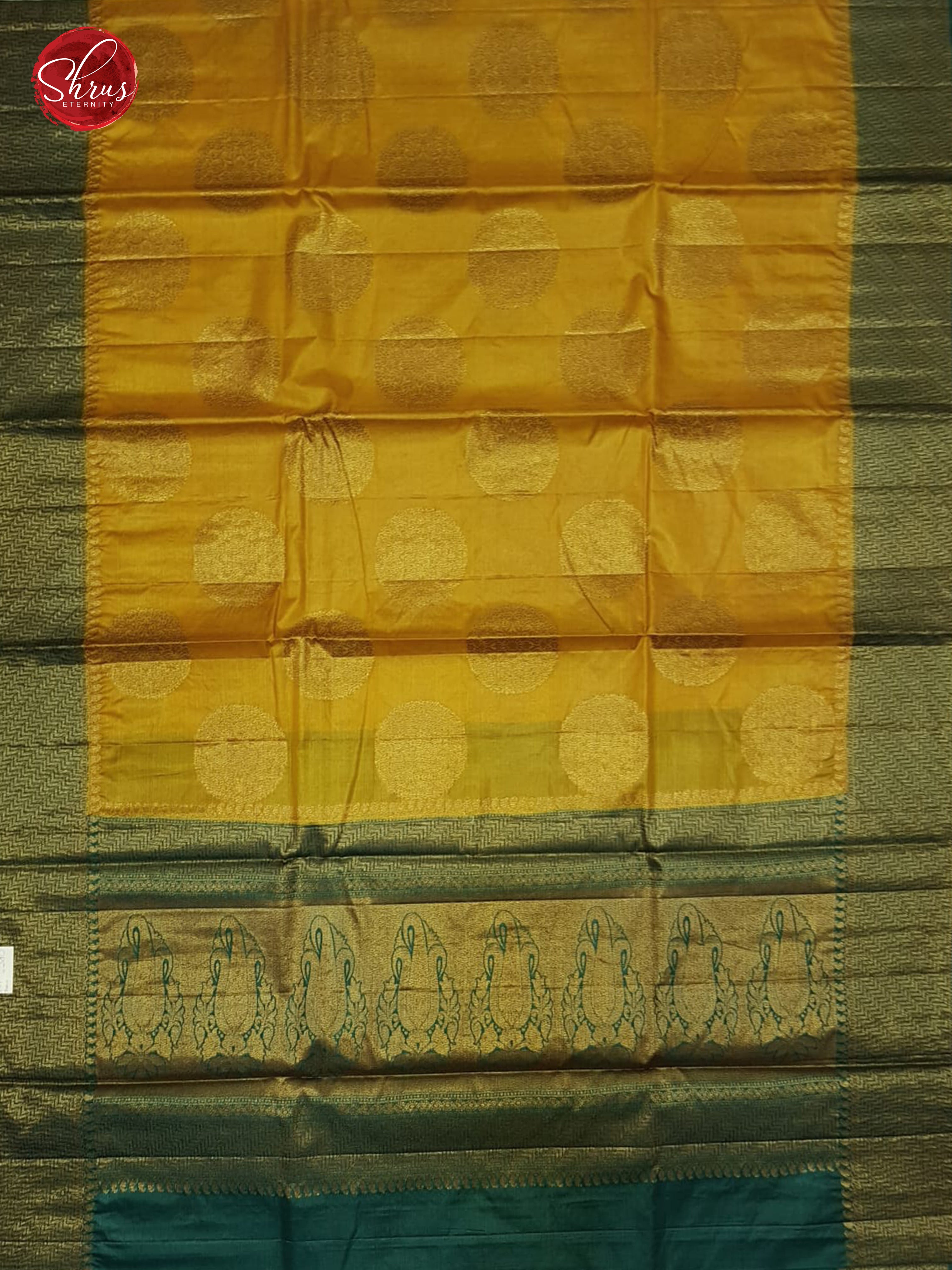 Mustard & Green - Tussar with zari woven floral chakra motifs on the body & Zari Border - Shop on ShrusEternity.com