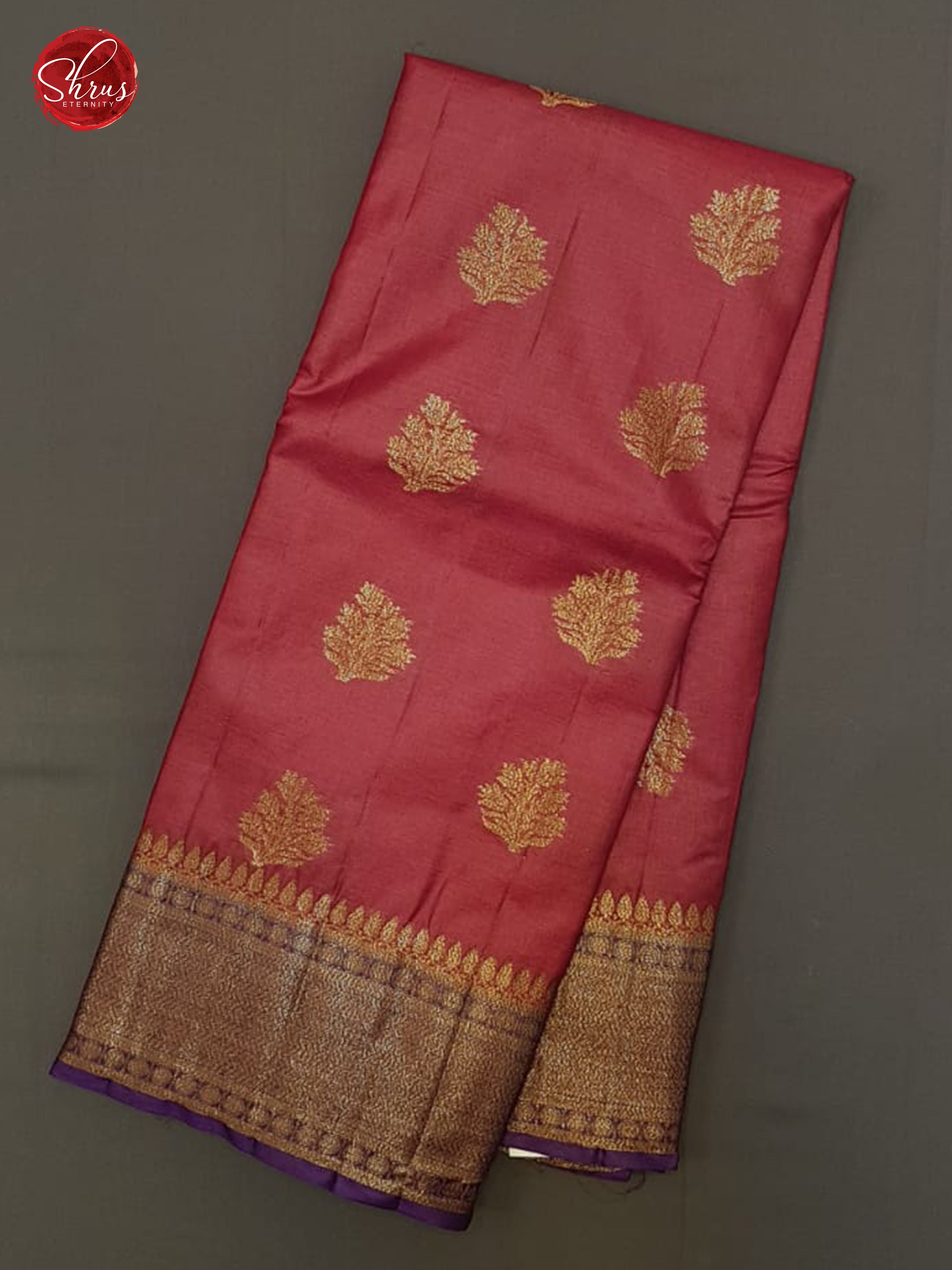 Red & Purple - Tussar with zari woven floral buttas on the body & Zari Border - Shop on ShrusEternity.com