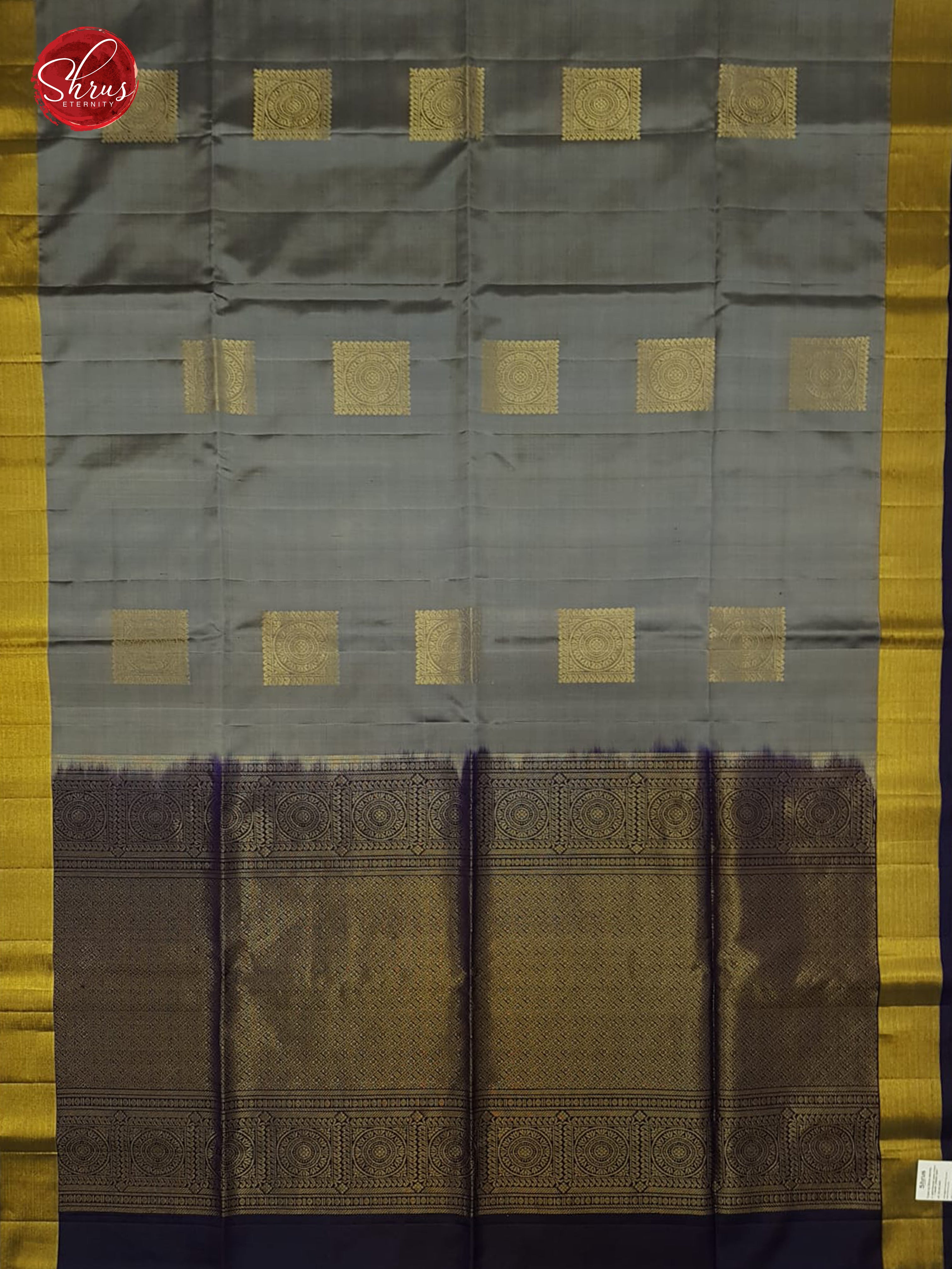 Grey & Blue- Soft Silk with Zari woven block Motifs & Zari Border - Shop on ShrusEternity.com