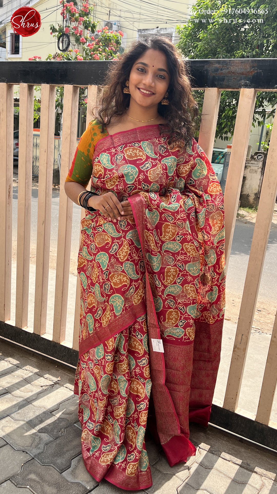 Pink(Single Tone)- Tussar with floral print on the body & Zari border - Shop on ShrusEternity.com