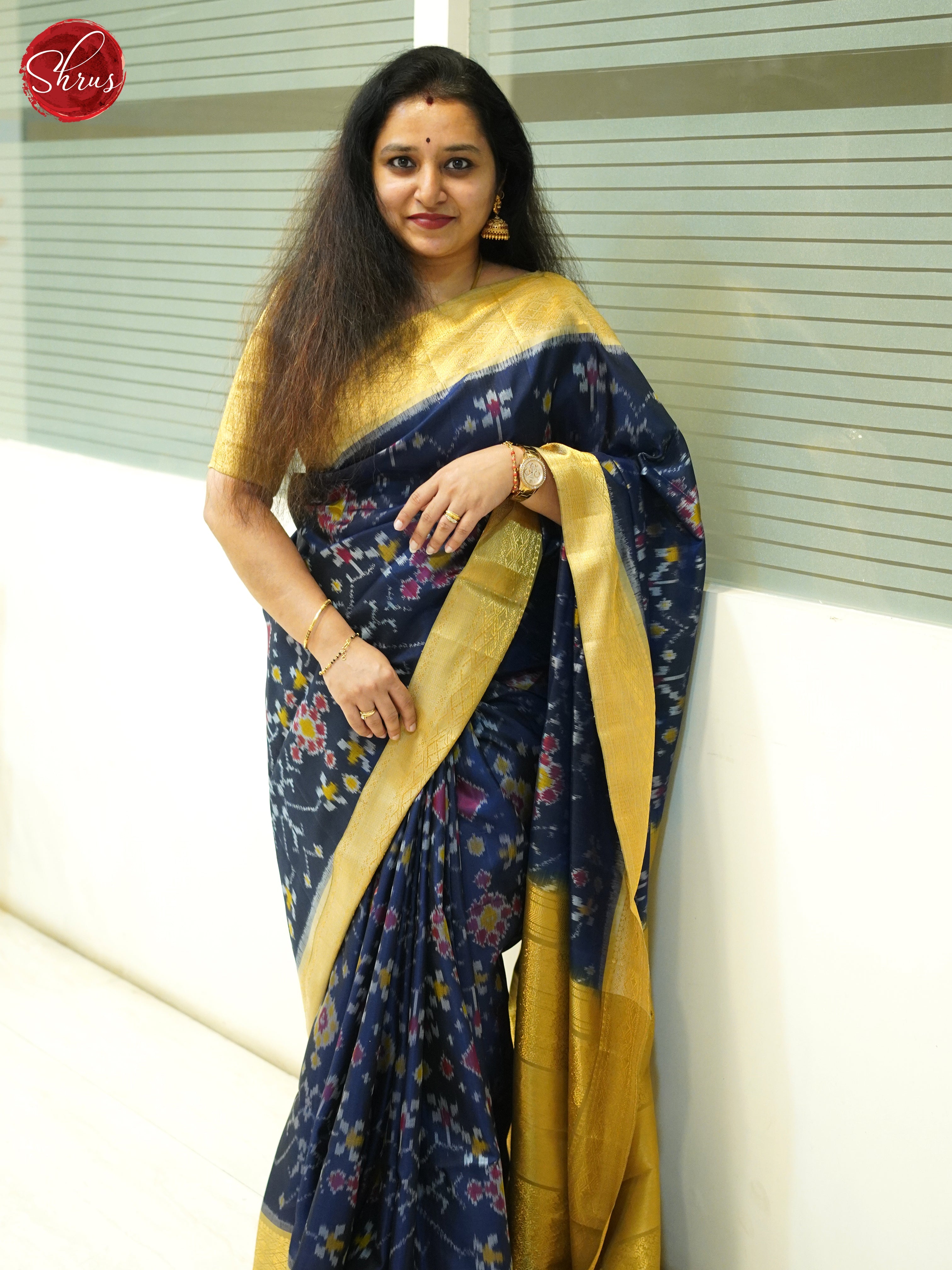 Navy Blue & beigish Gold - Soft Silk Saree - Shop on ShrusEternity.com