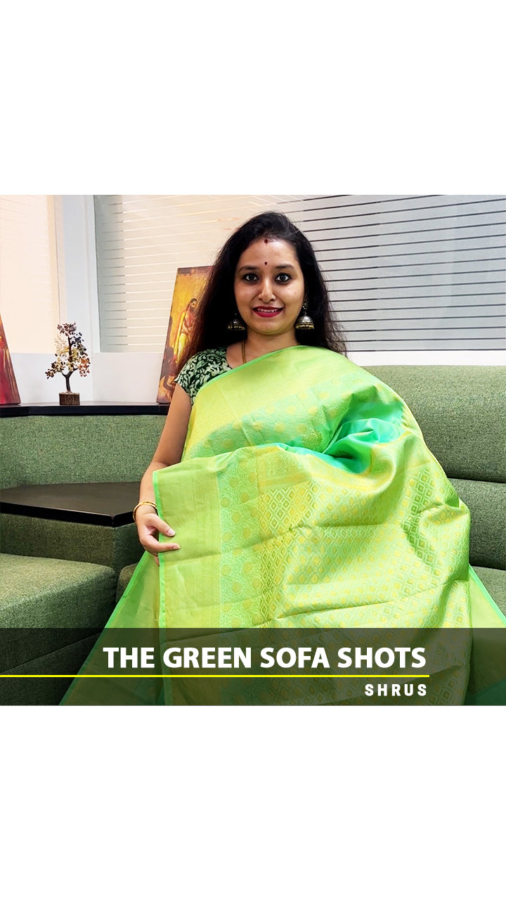 Green & Purple - Kanchipuram Silk with zari woven floral motifs on the body & Zari Border-1