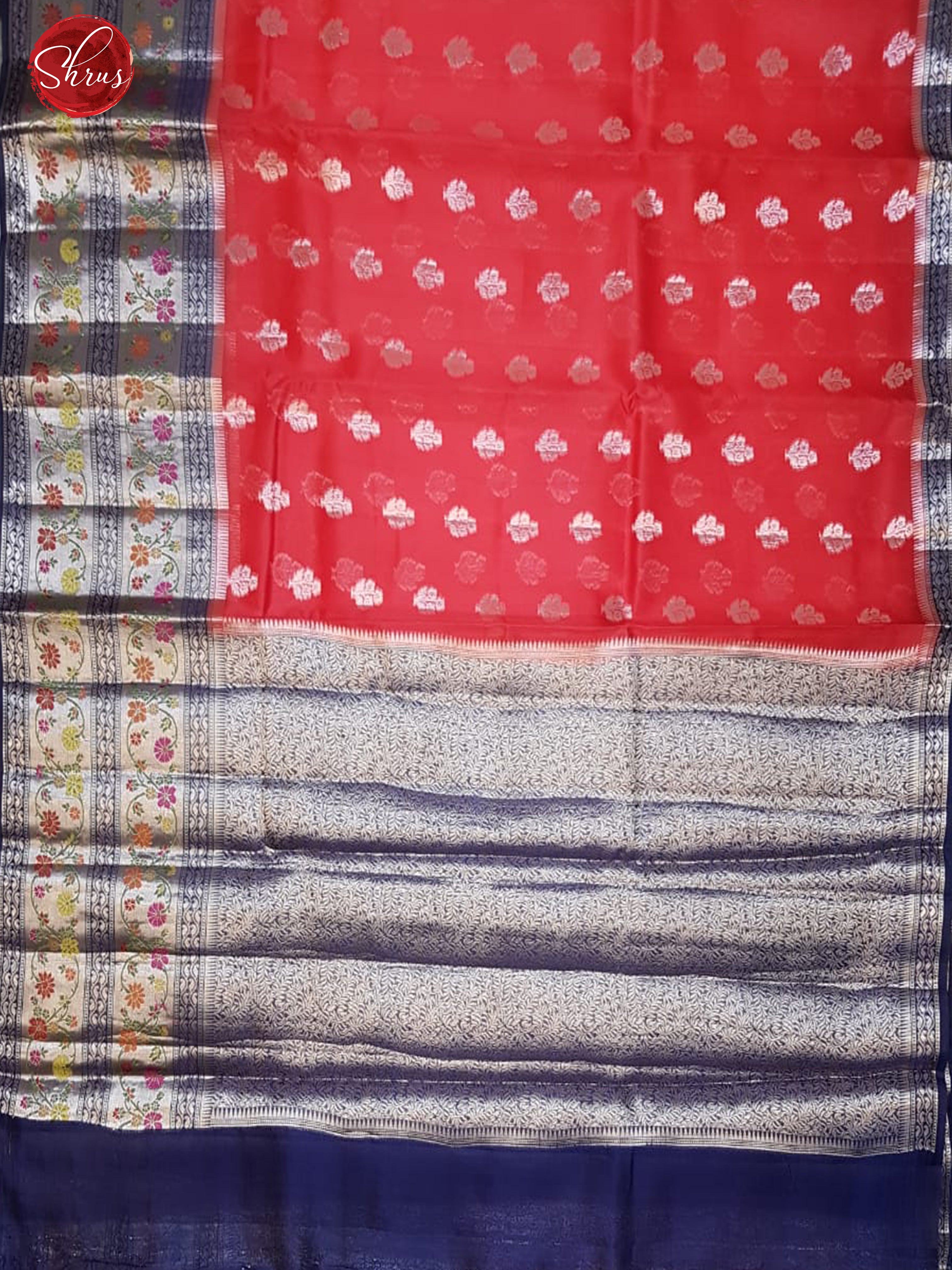 Red & Blue- Chiniya Silk with Zari woven buttas on the body & Contrast Zari Border -2