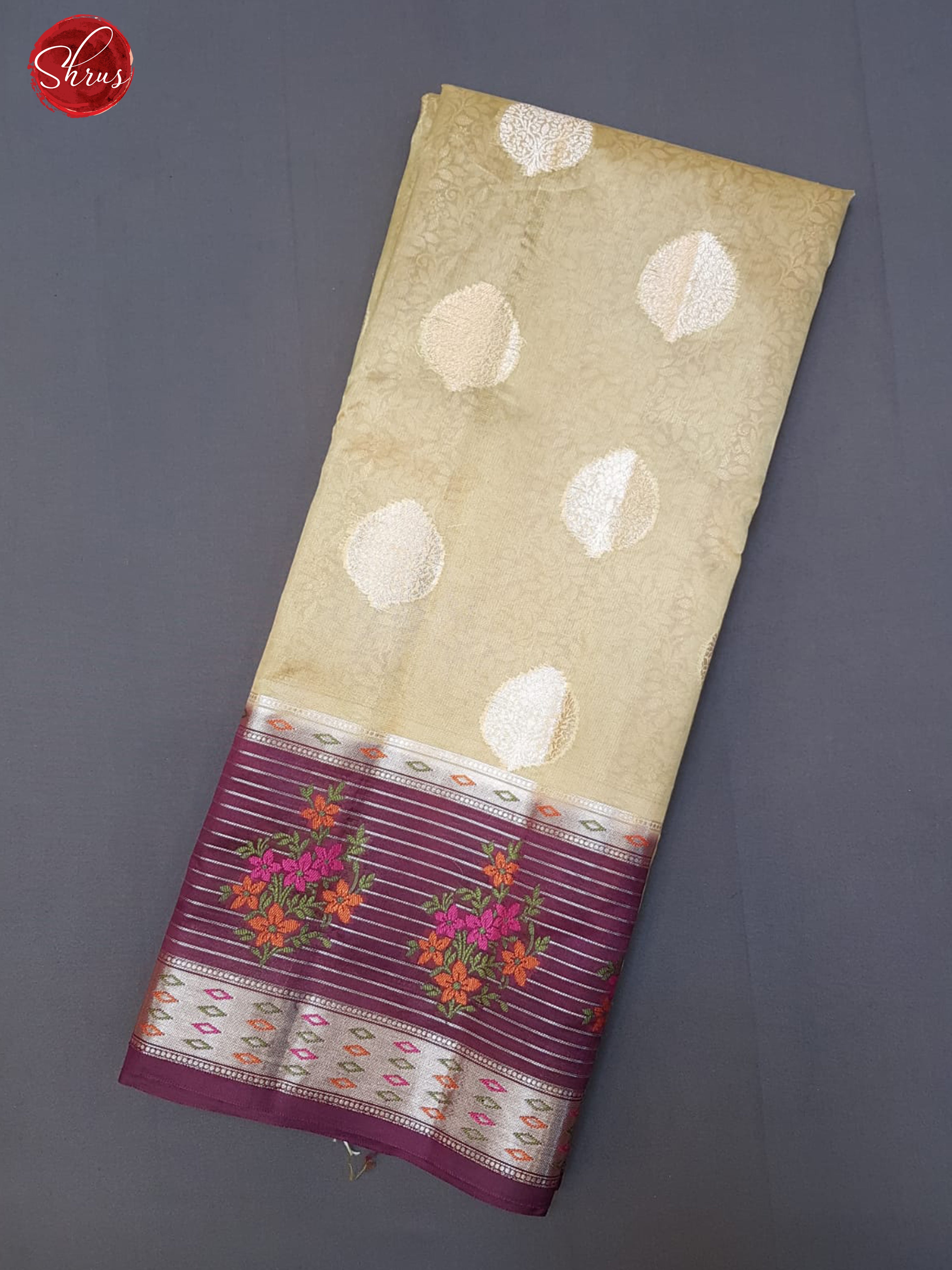 Beige & Maroon - Chiniya silk with zari woven floral motifs on the body & Contrast Zari Border - Shop on ShrusEternity.com